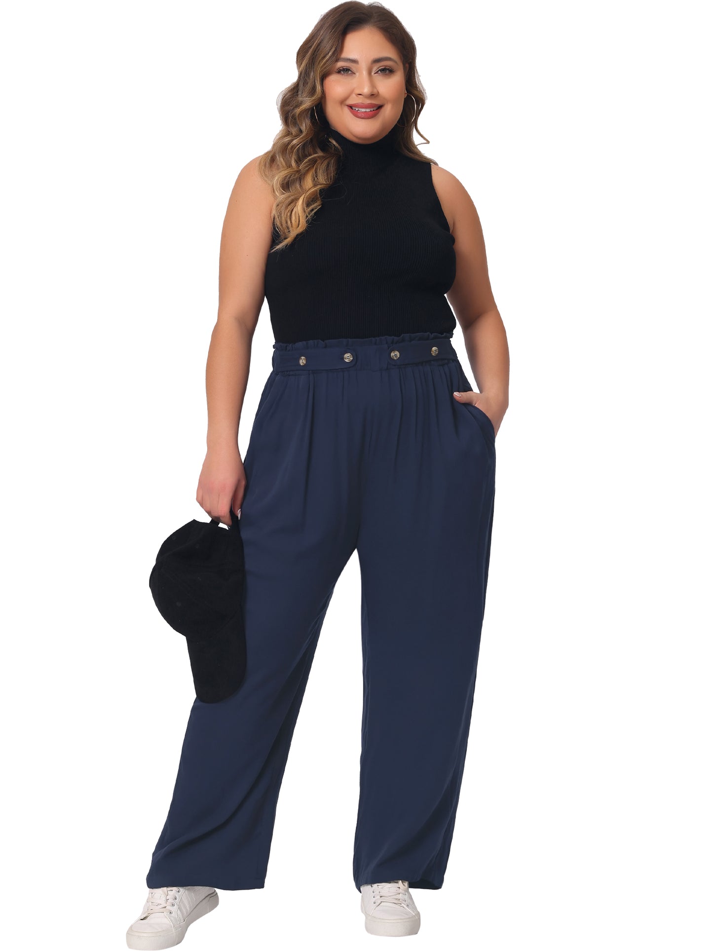 Women Plus Size Palazzo Pants Stretchy High Waisted With Pocket Wide Leg Long Pants