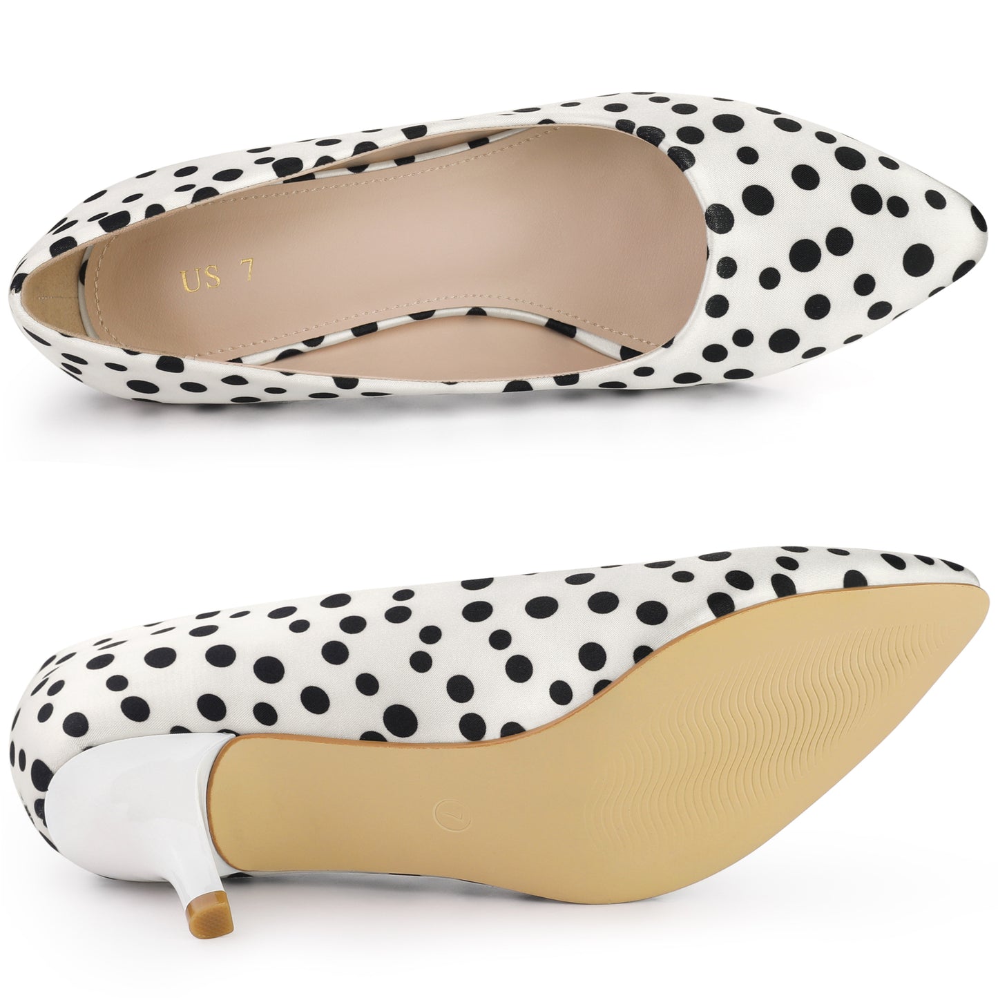 Zapatos de tacón alto con lunares y punta puntiaguda para mujer