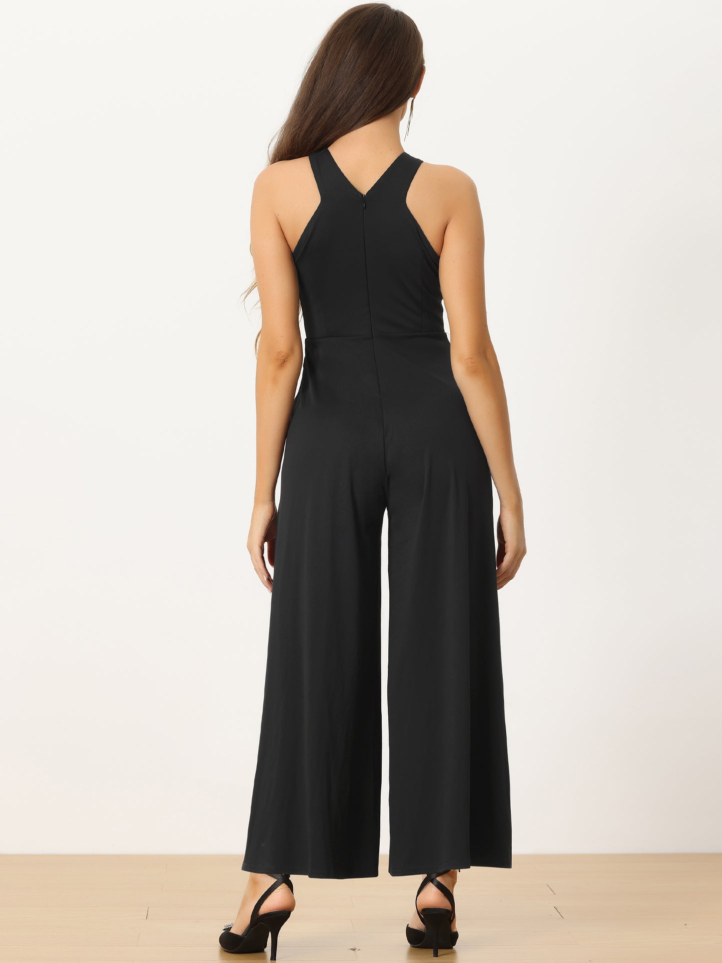 Women's Cross Neck Jumpsuits Full Length Wide Leg Sleeveless Cocktail Romper