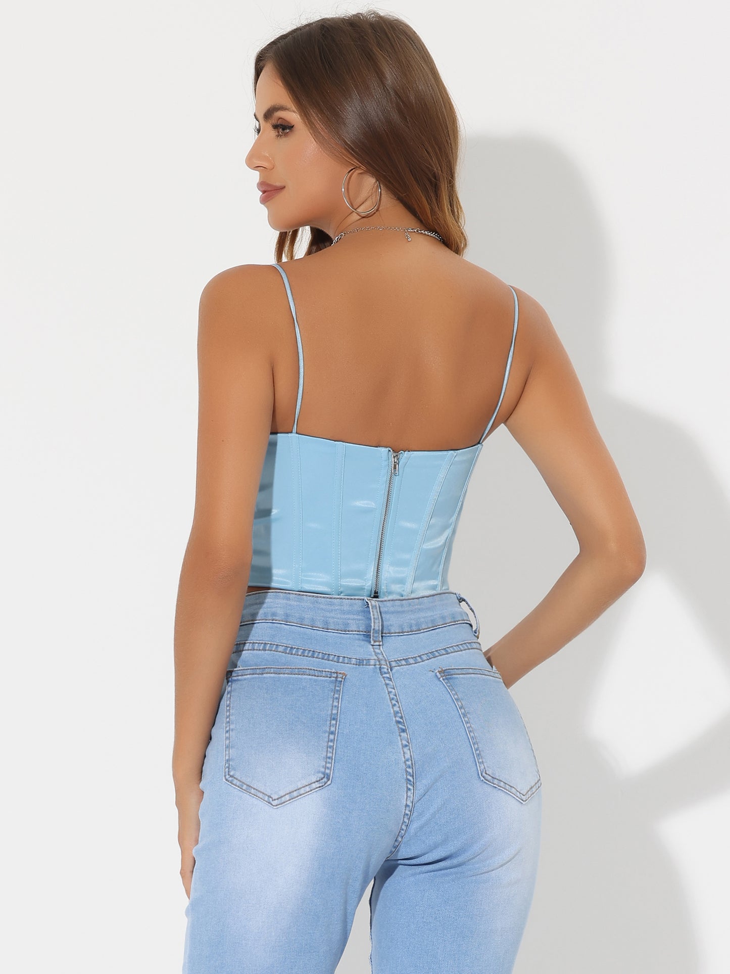 Women's Sexy Bustier Crop Tops Backless Boned Spaghetti Straps Club Party Corset Top