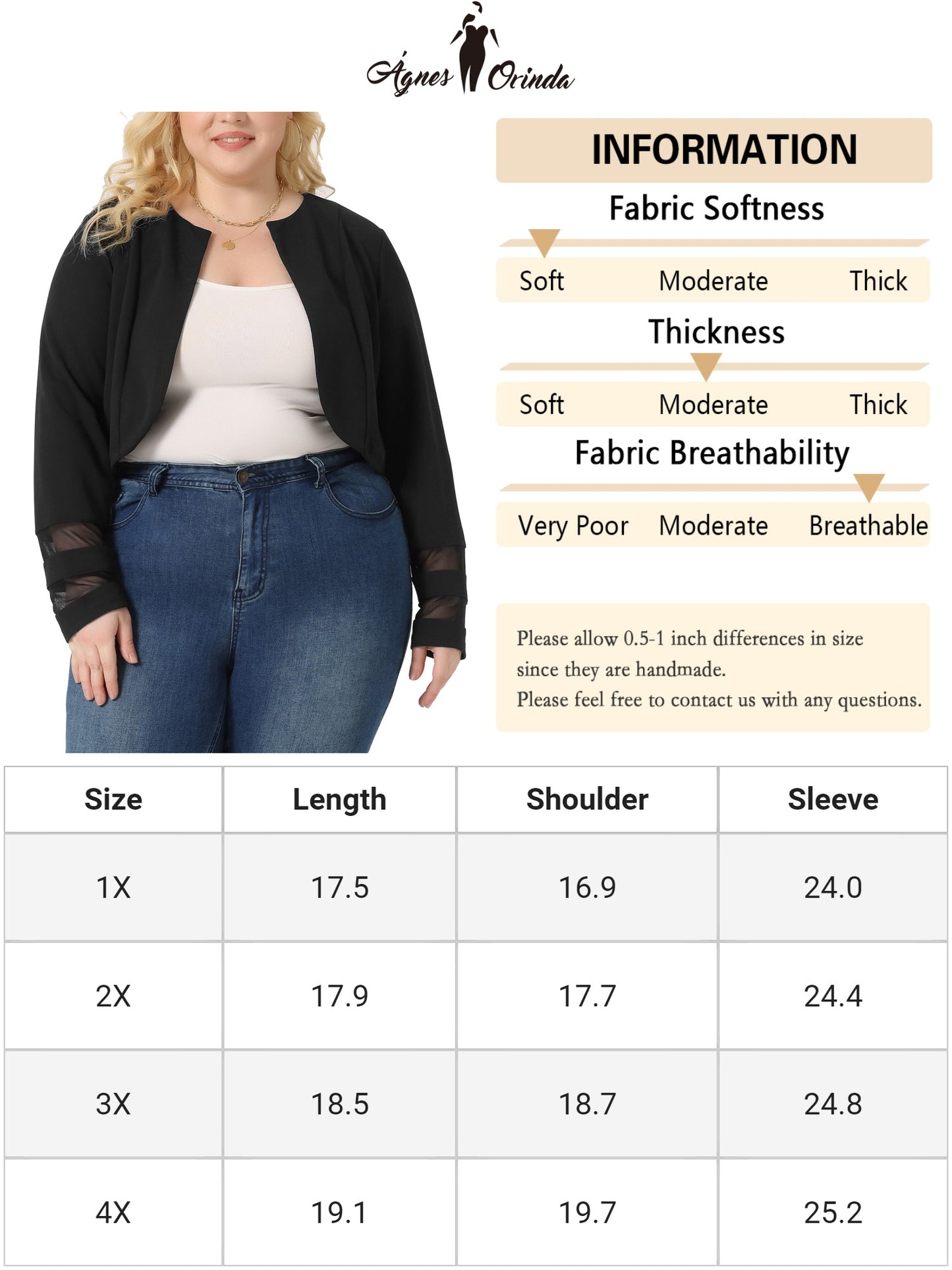 Women Plus Size Blazer Jacket Mesh Long Sleeve Open Front Cropped Shrug Bolero Cardigan