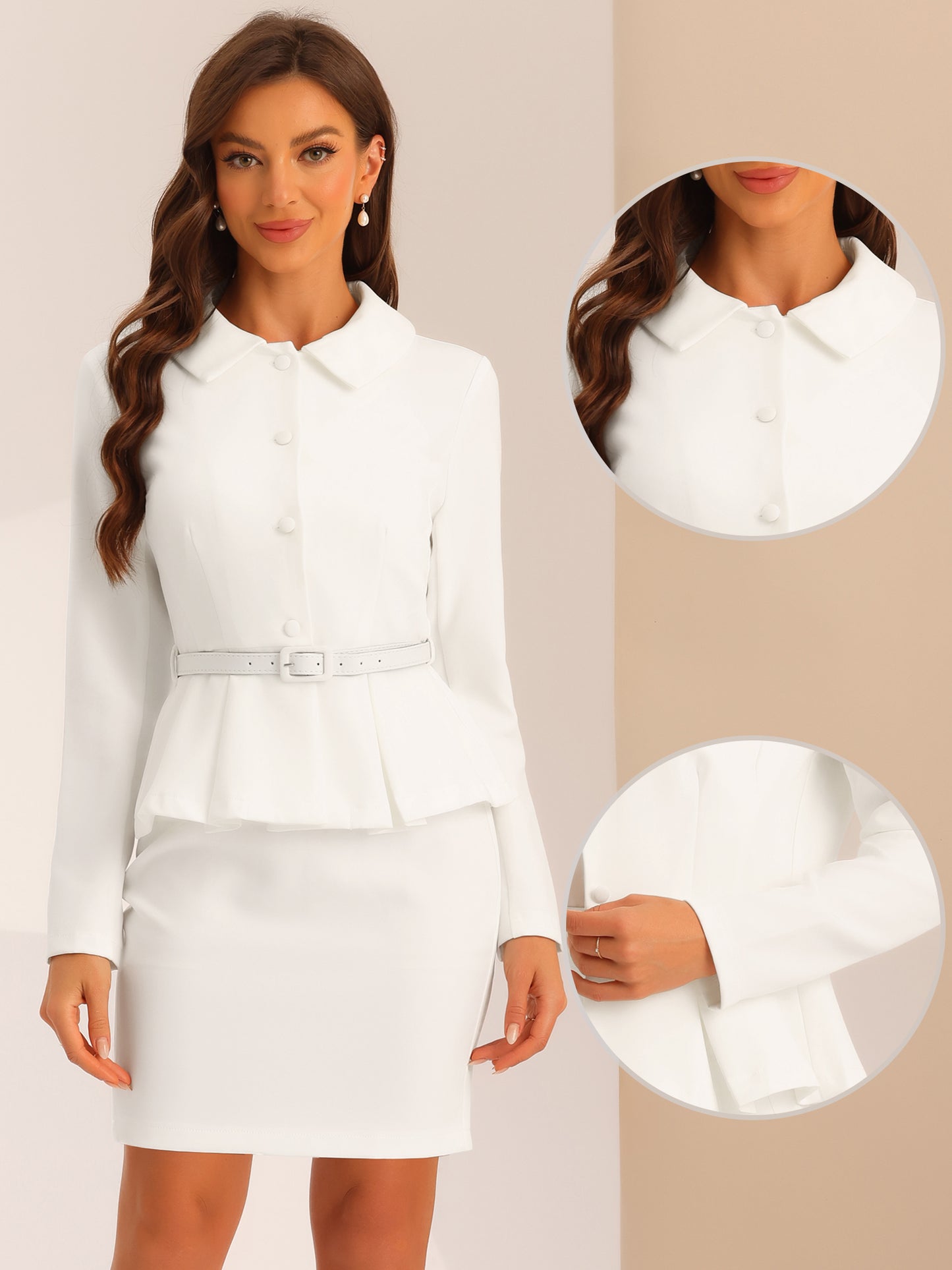 Women's Business Two Pieces Suit Set Peplum Blazer Jacket Mini Pencil Skirt