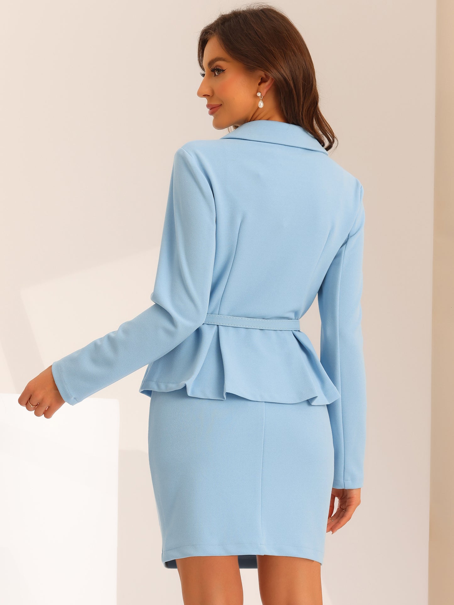 Women's Business Two Pieces Suit Set Peplum Blazer Jacket Mini Pencil Skirt