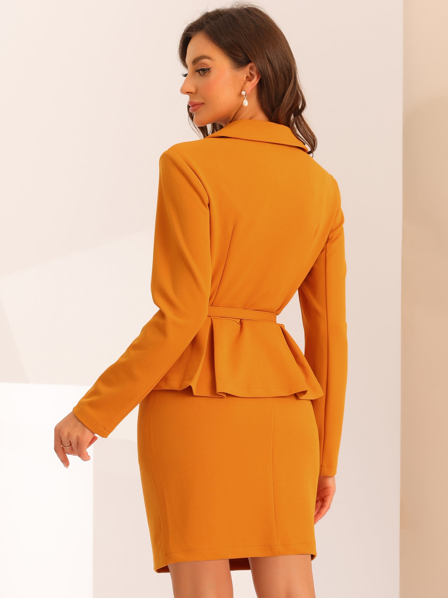 Women's Business Two Pieces Suit Set Peplum Blazer Jacket Mini Pencil Skirt