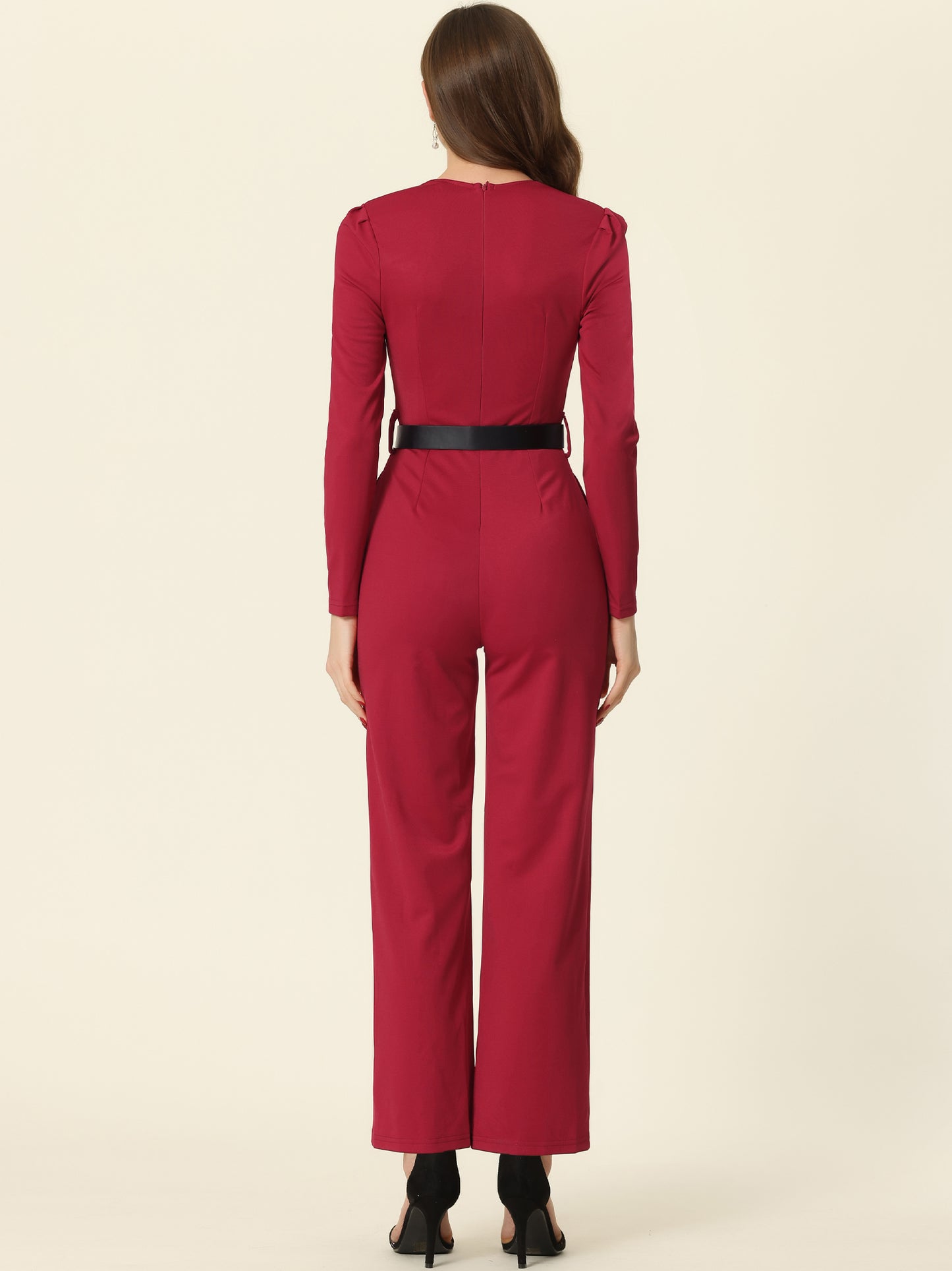 Women's Elegant Jumpsuit Square Neck Long Sleeve Wide Leg Long Pants Dressy Jumpsuits