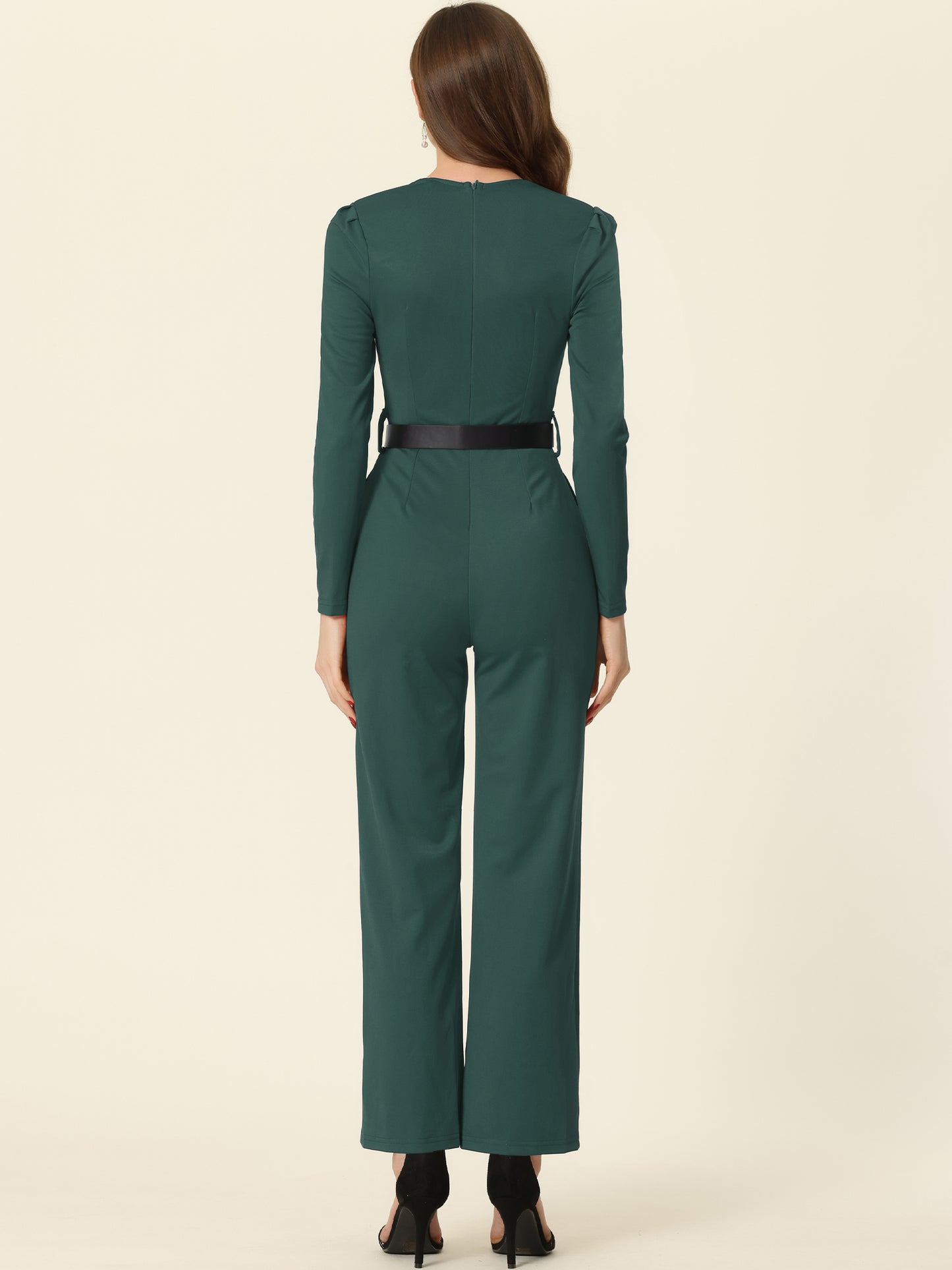 Women's Elegant Jumpsuit Square Neck Long Sleeve Wide Leg Long Pants Dressy Jumpsuits