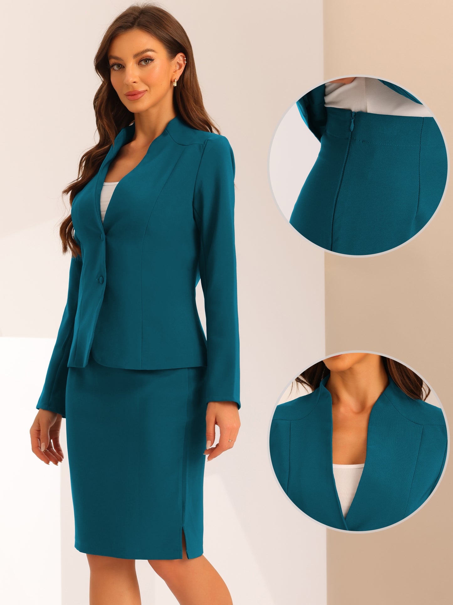 Women's 2 Piece Suit Skirt Set Business Formal Collarless Blazer and Pencil Skirt (Available in Plus Size)