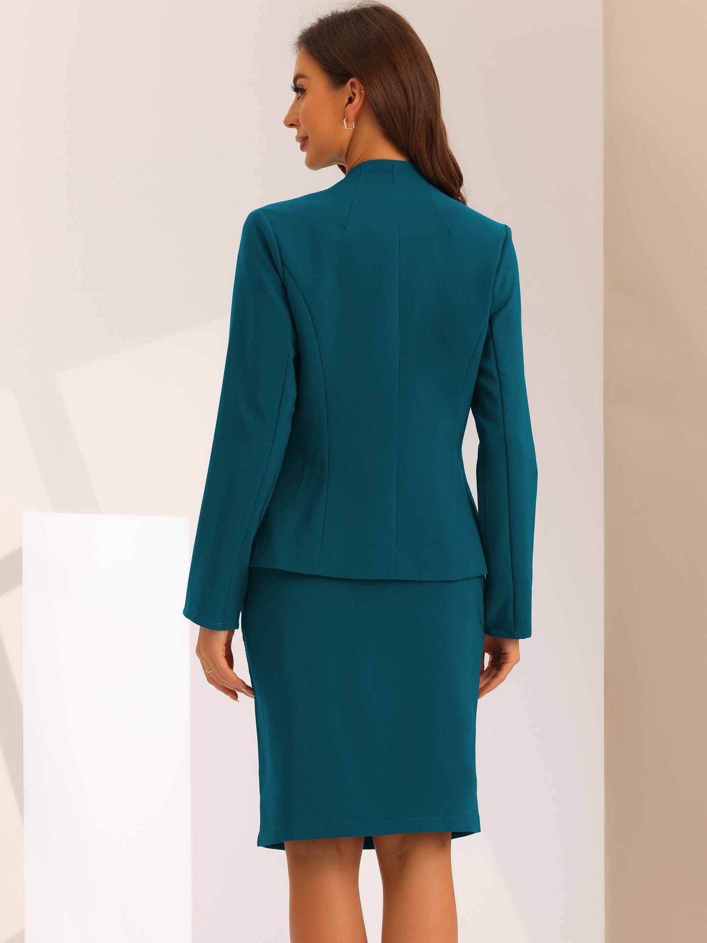 Women's 2 Piece Suit Skirt Set Business Formal Collarless Blazer and Pencil Skirt (Available in Plus Size)