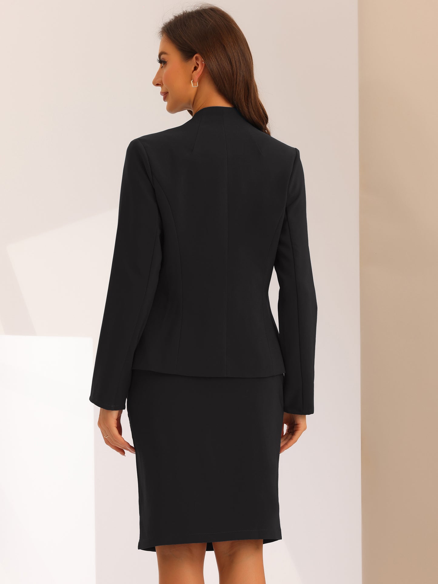 Women's 2 Piece Suit Skirt Set Business Formal Collarless Blazer and Pencil Skirt (Available in Plus Size)