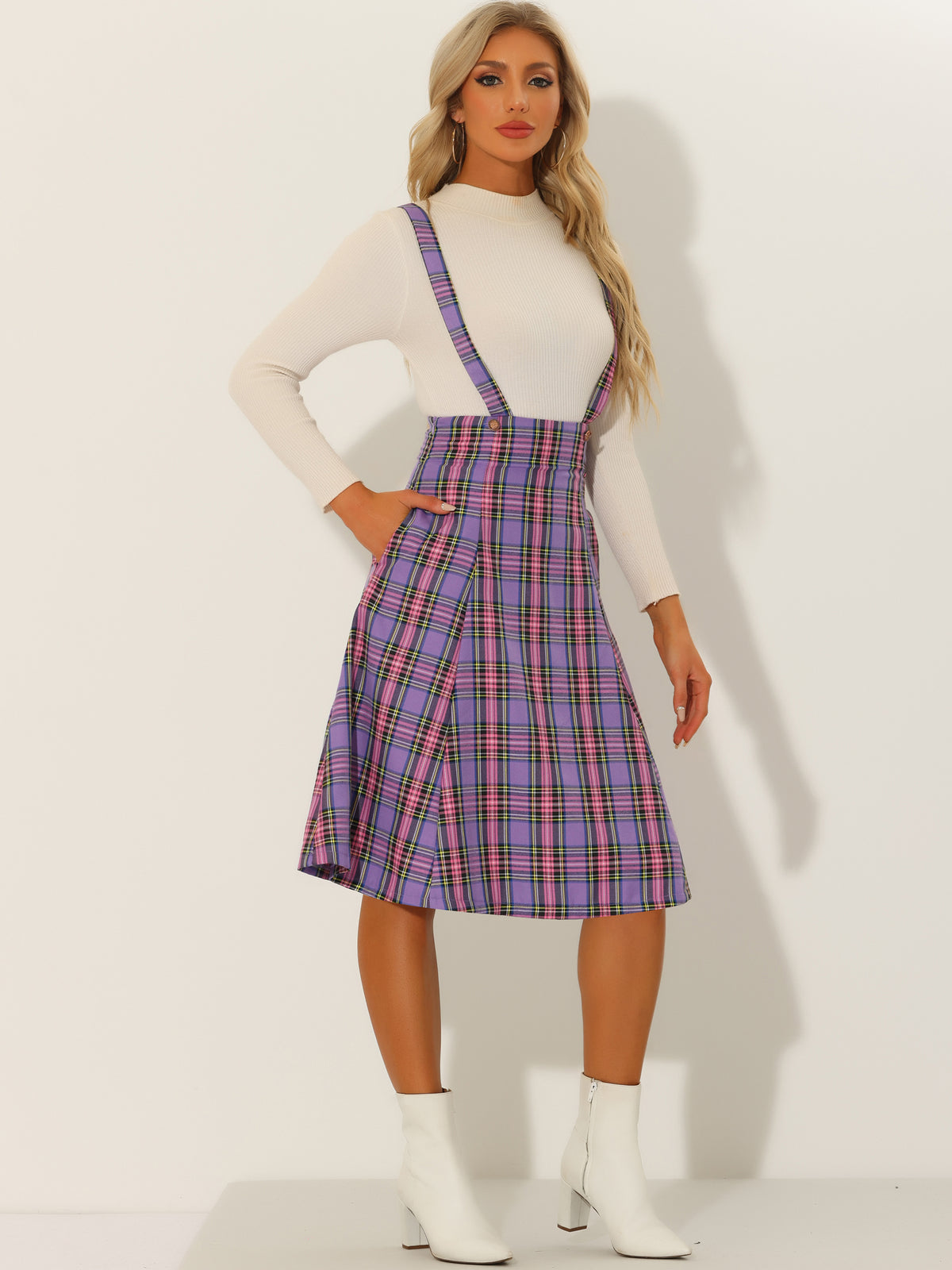 Women's Overall Dress Tartan Plaid Pinafore Suspender Skirt