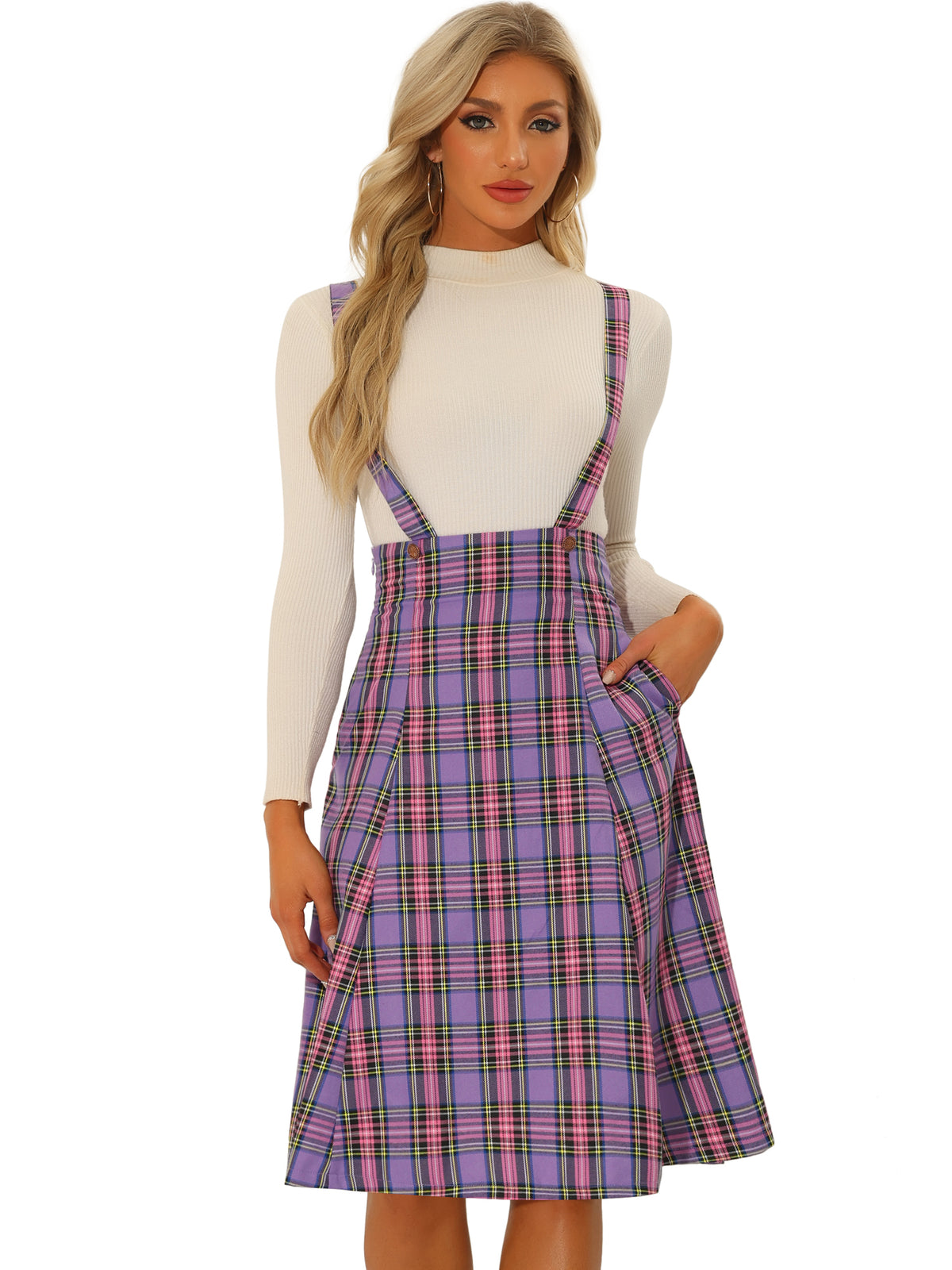 Women's Overall Dress Tartan Plaid Pinafore Suspender Skirt