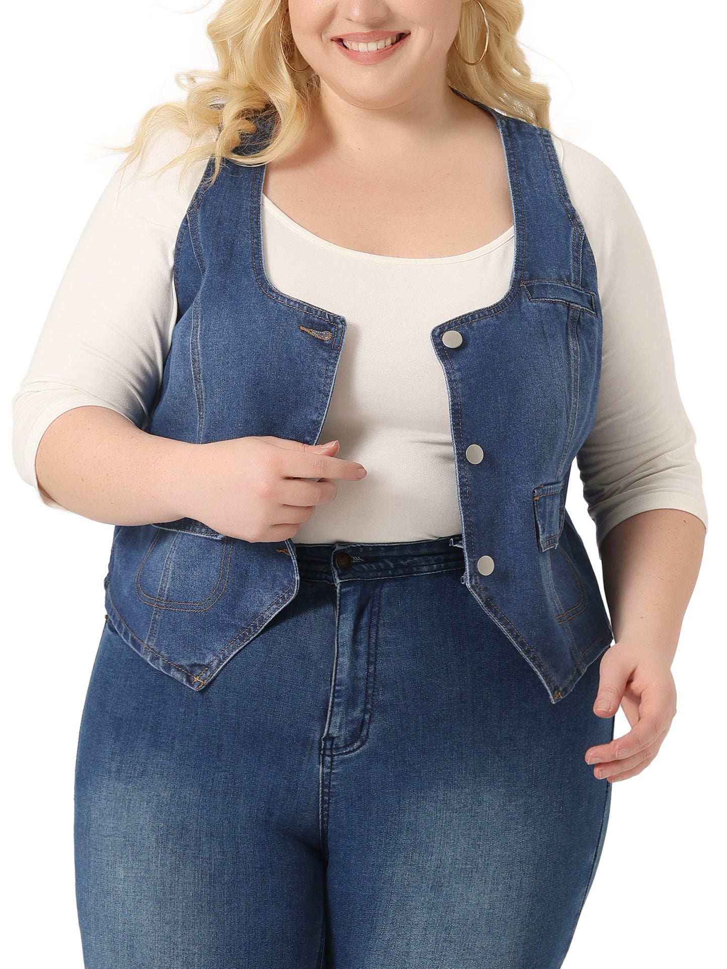 Women Plus Size Sleeveless Denim Jackets Lightweight Button Jean Crop Waistcoat Vest