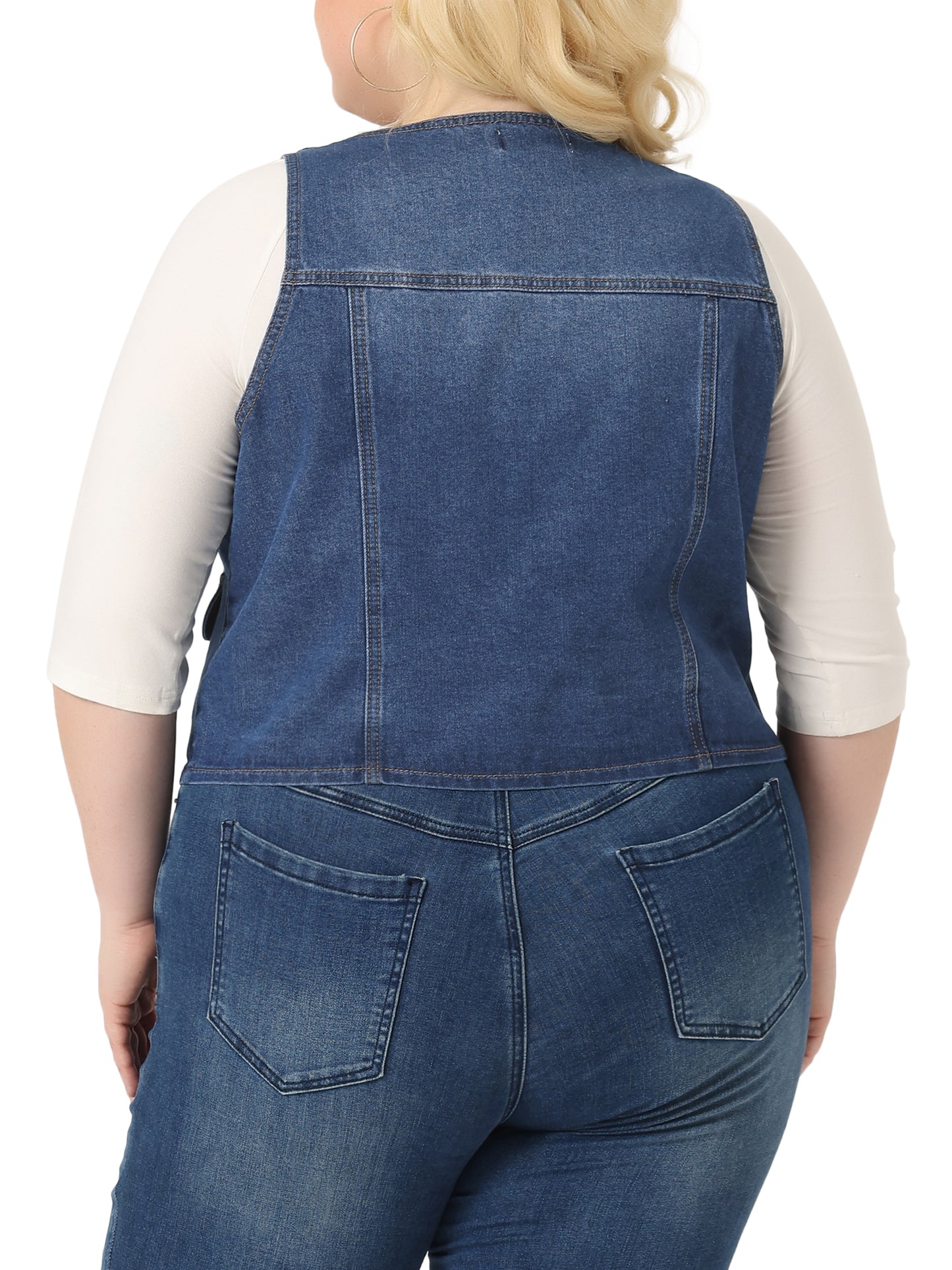 Women Plus Size Sleeveless Denim Jackets Lightweight Button Jean Crop Waistcoat Vest