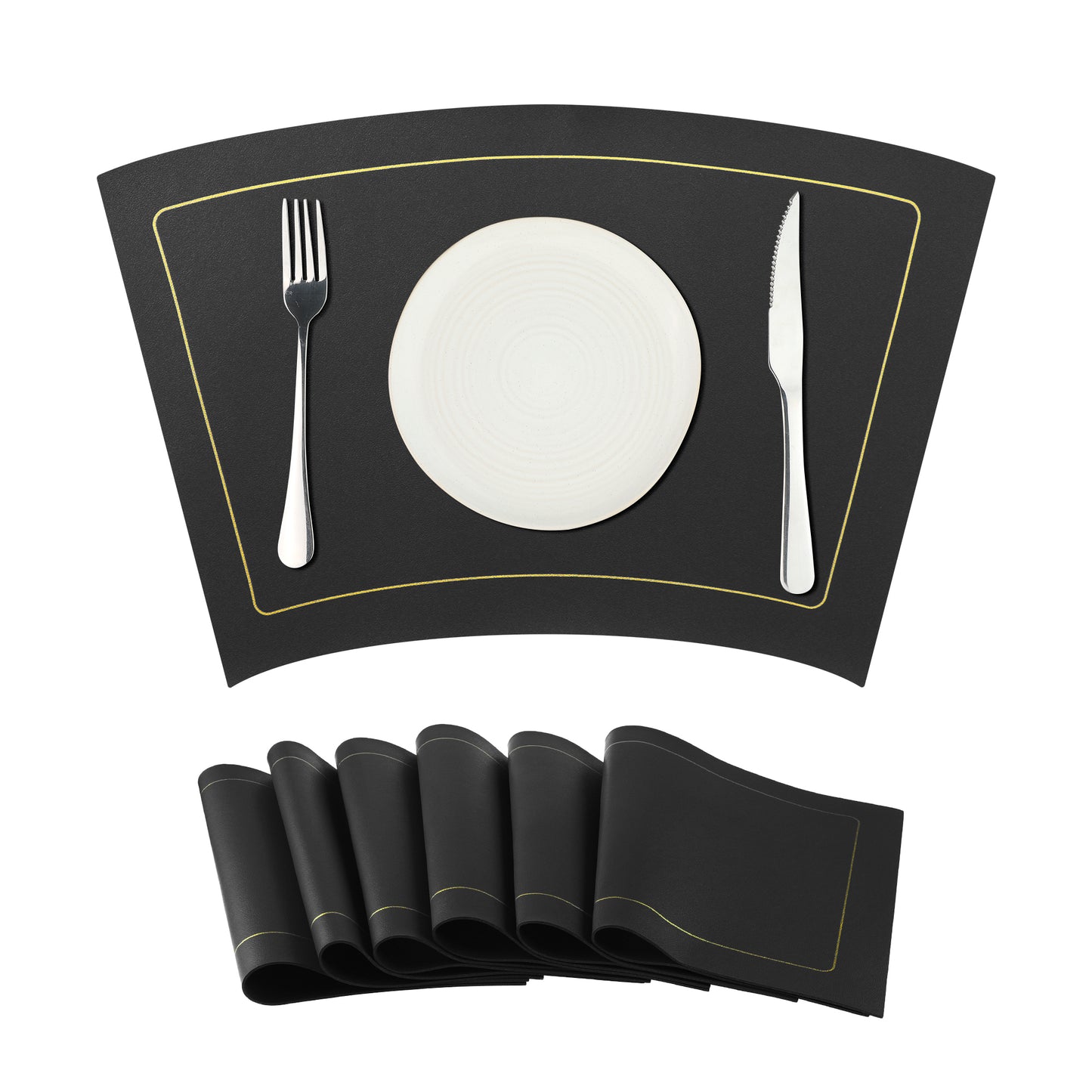 Round Table Placemats, Set of 6 Wedge Faux Leather Heat Resistant 20*12in