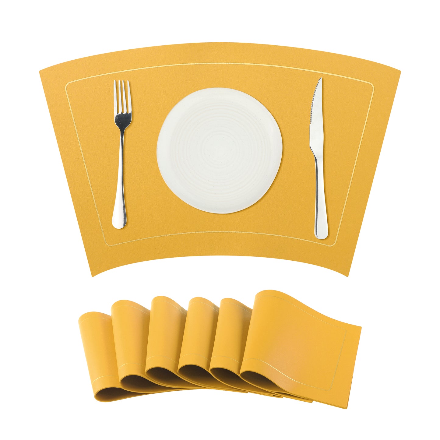 Round Table Placemats, Set of 6 Wedge Faux Leather Heat Resistant 20*12in