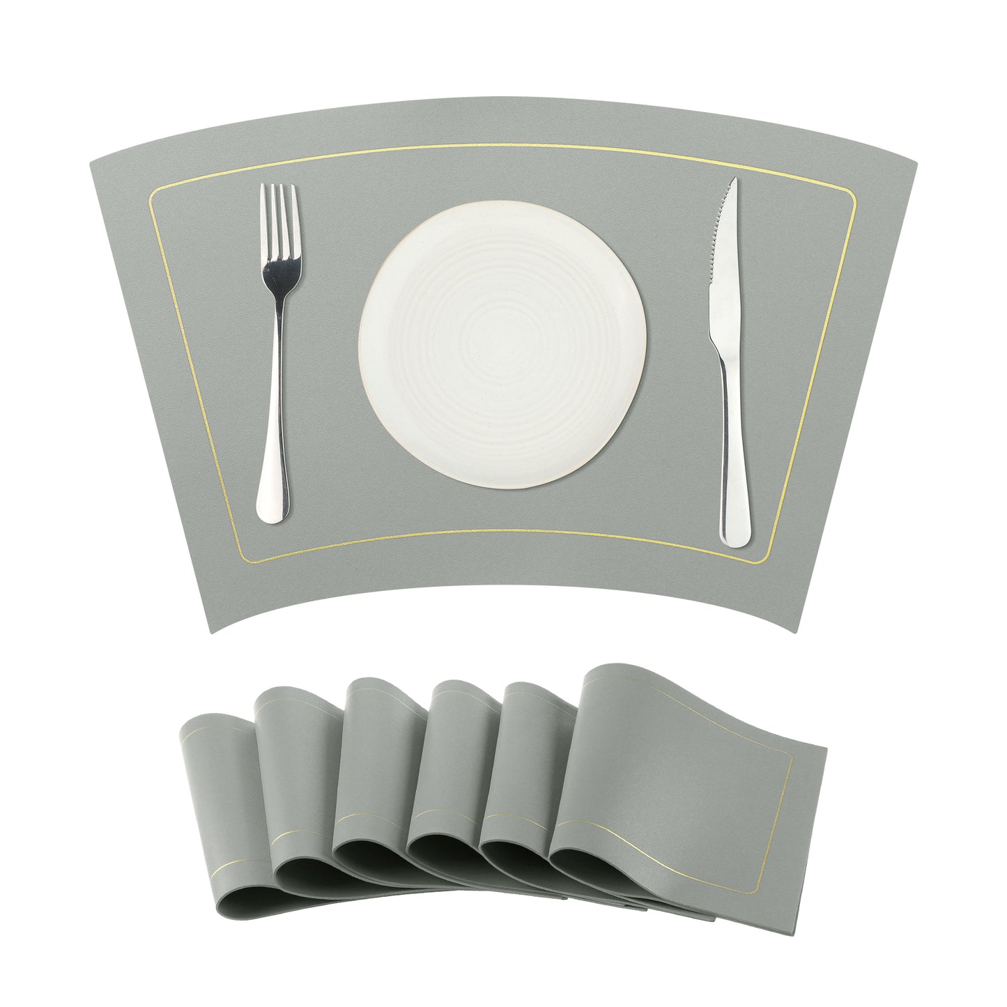 Round Table Placemats, Set of 6 Wedge Faux Leather Heat Resistant 20*12in