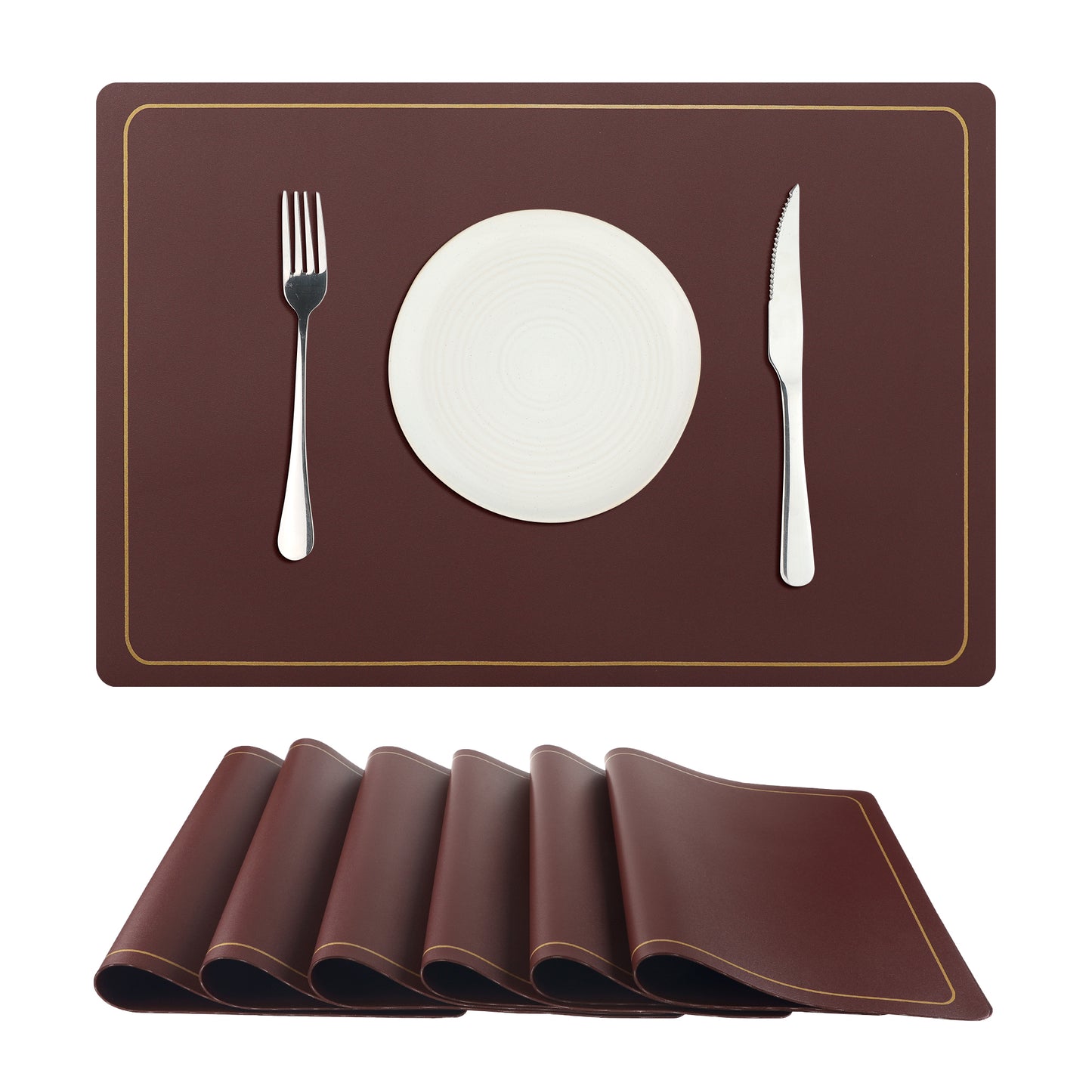 Set of 6 Faux Leather Placemats for Kitchen Dining Table Decor, Washable Wipeable 18*12in