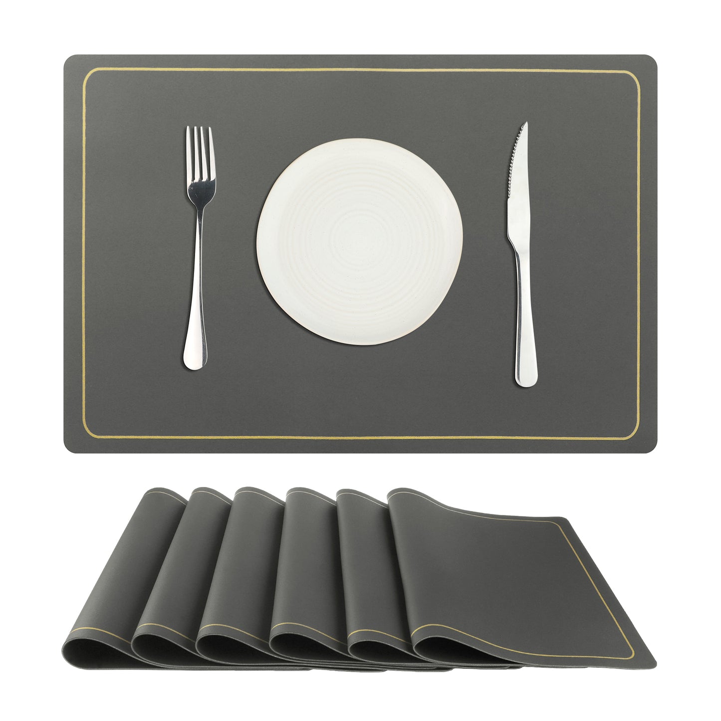 Juego de 6 manteles individuales de piel sintética para decoración de mesa de cocina, lavables y lavables, 45,7 x 30,5 cm