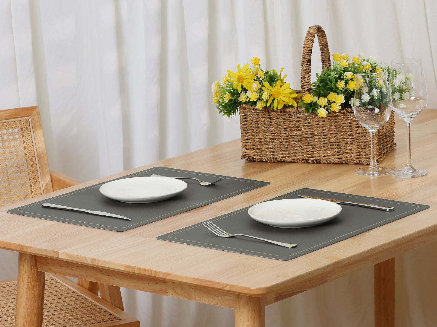 Set of 6 Faux Leather Placemats for Kitchen Dining Table Decor, Washable Wipeable 18*12in