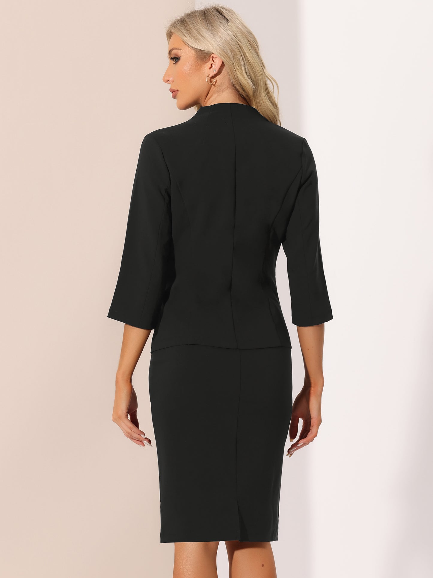 Women's 2 Piece Business Skirt Suit Set Office Work Collarless Blazer Pencil Skirt