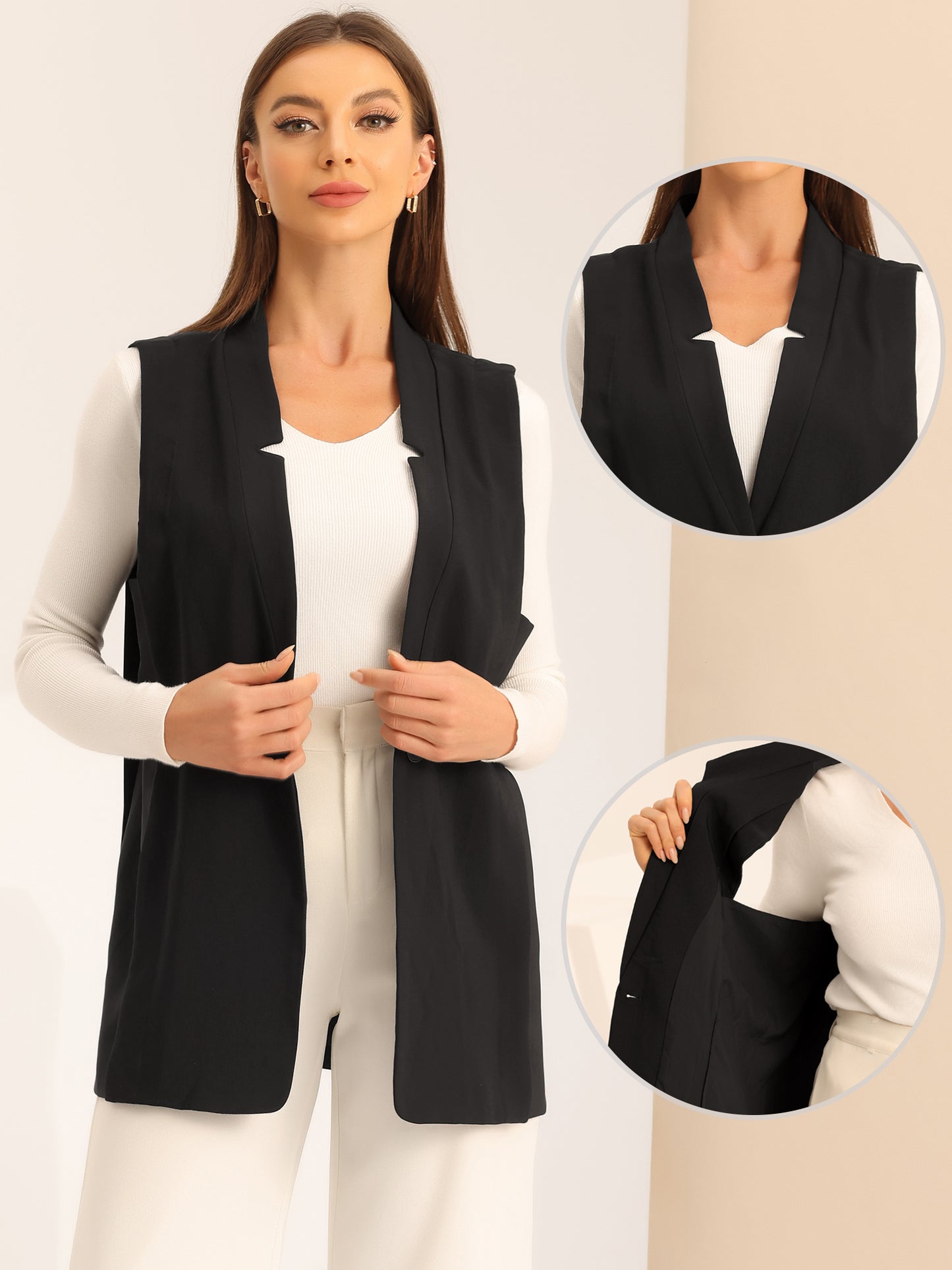 Women's Business Casual Sleeveless Notched Neck Blazer Vest