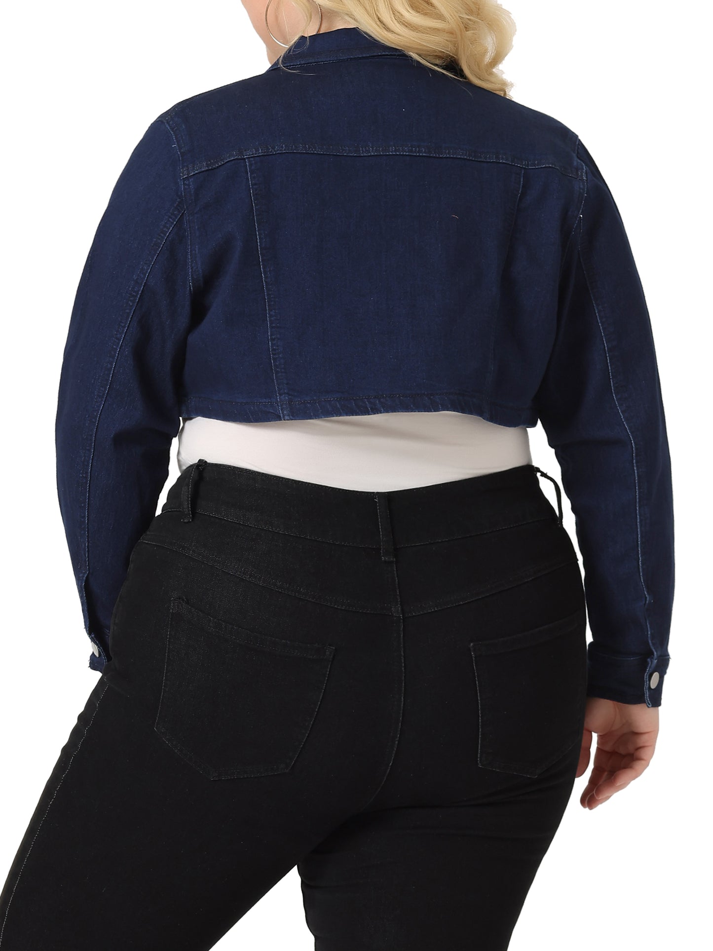 Women Plus Size Denim Jacket Long Sleeve Washed Button Jean Crop Denim Jackets