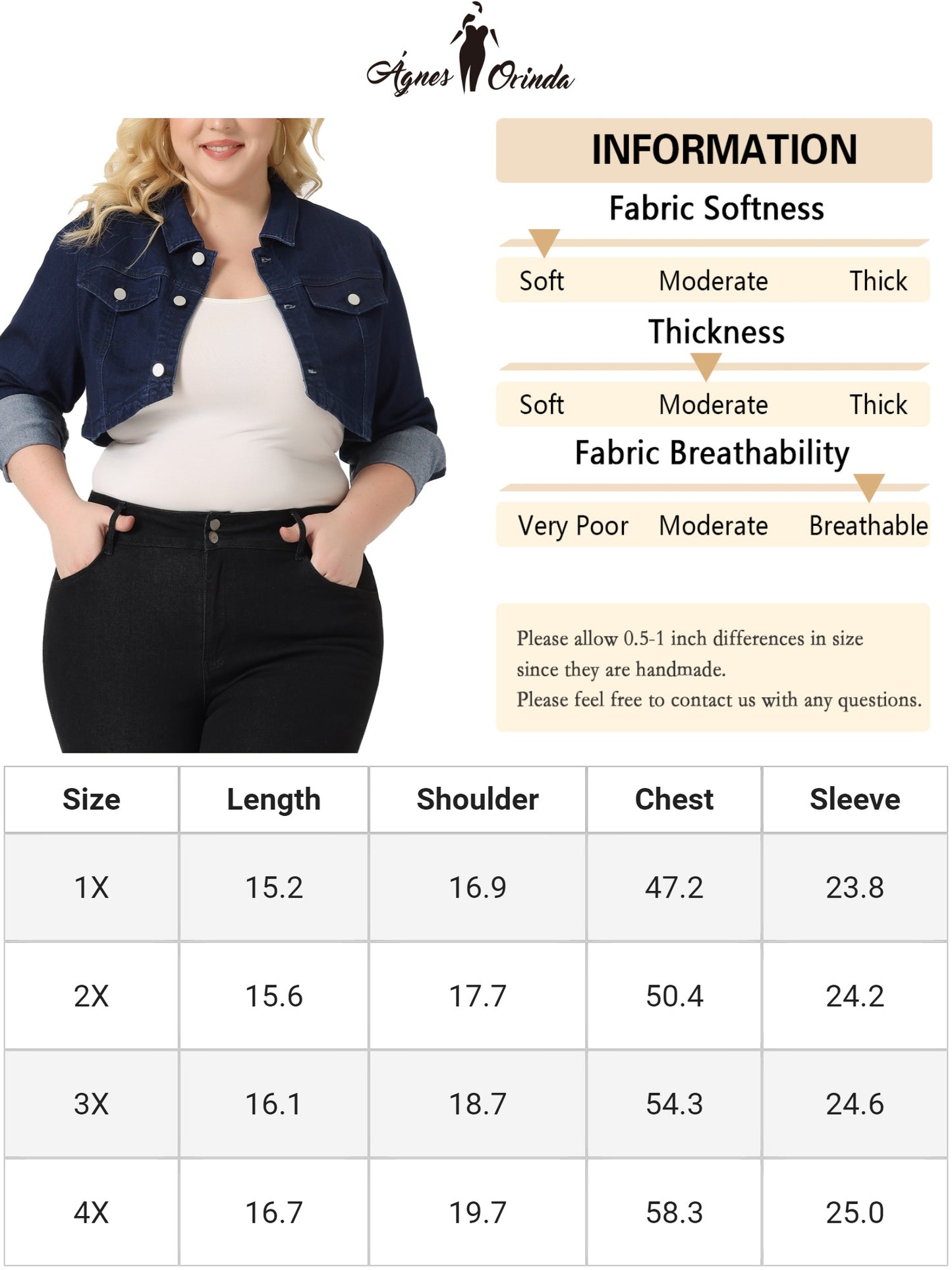 Women Plus Size Denim Jacket Long Sleeve Washed Button Jean Crop Denim Jackets