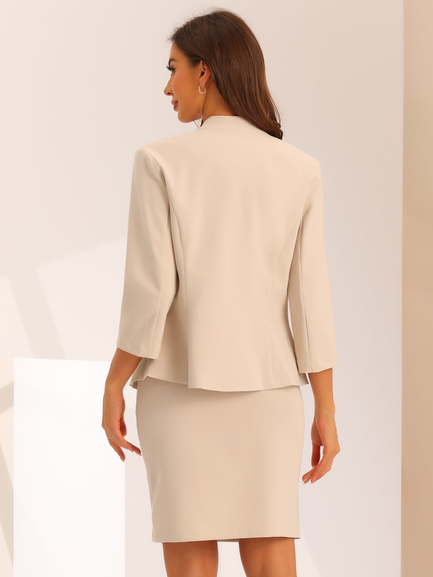 Women's 2 Piece Suit Skirt Set Notched Collar Casual Business Blazer Pencil Skirt