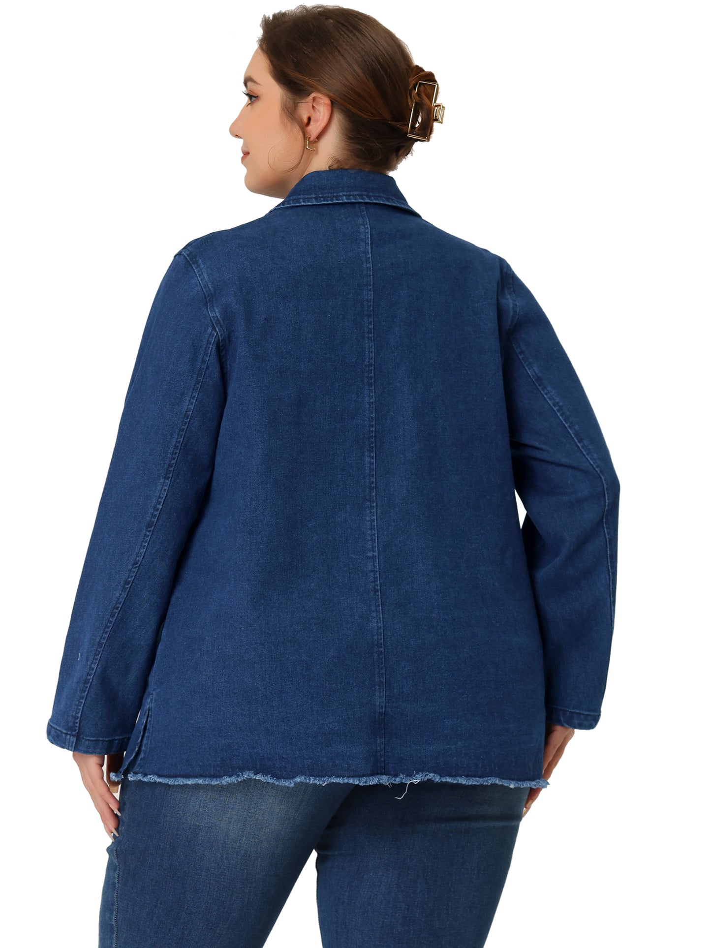Women's Plus Size Jeans Jackets Notched Lapel Button Front Denim Jacket