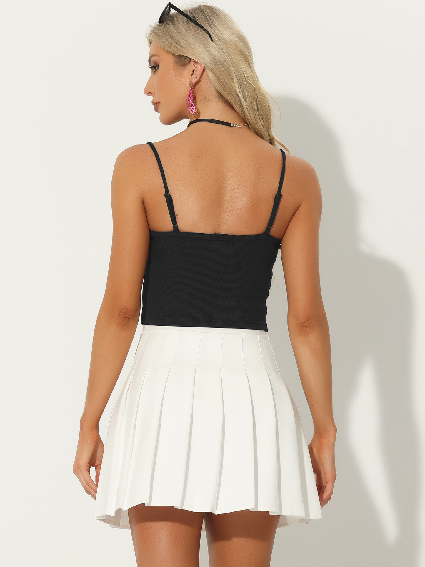 Women's Summer Party Spaghetti Strap Knit Cropped Tank Sleeveless Cami Top