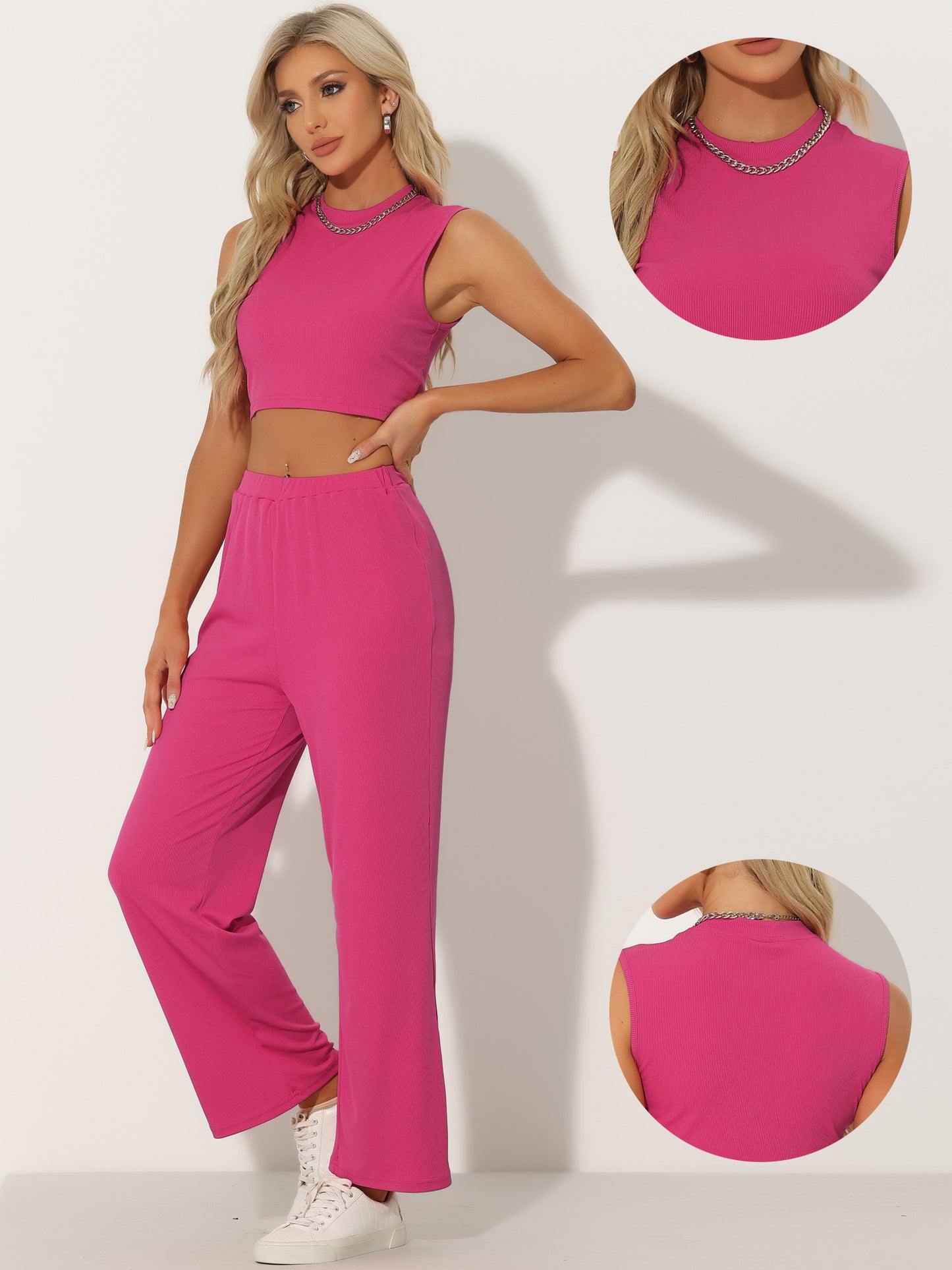 Women's Summer Tank Top Wide Leg Pants Two Piece Lounge Set