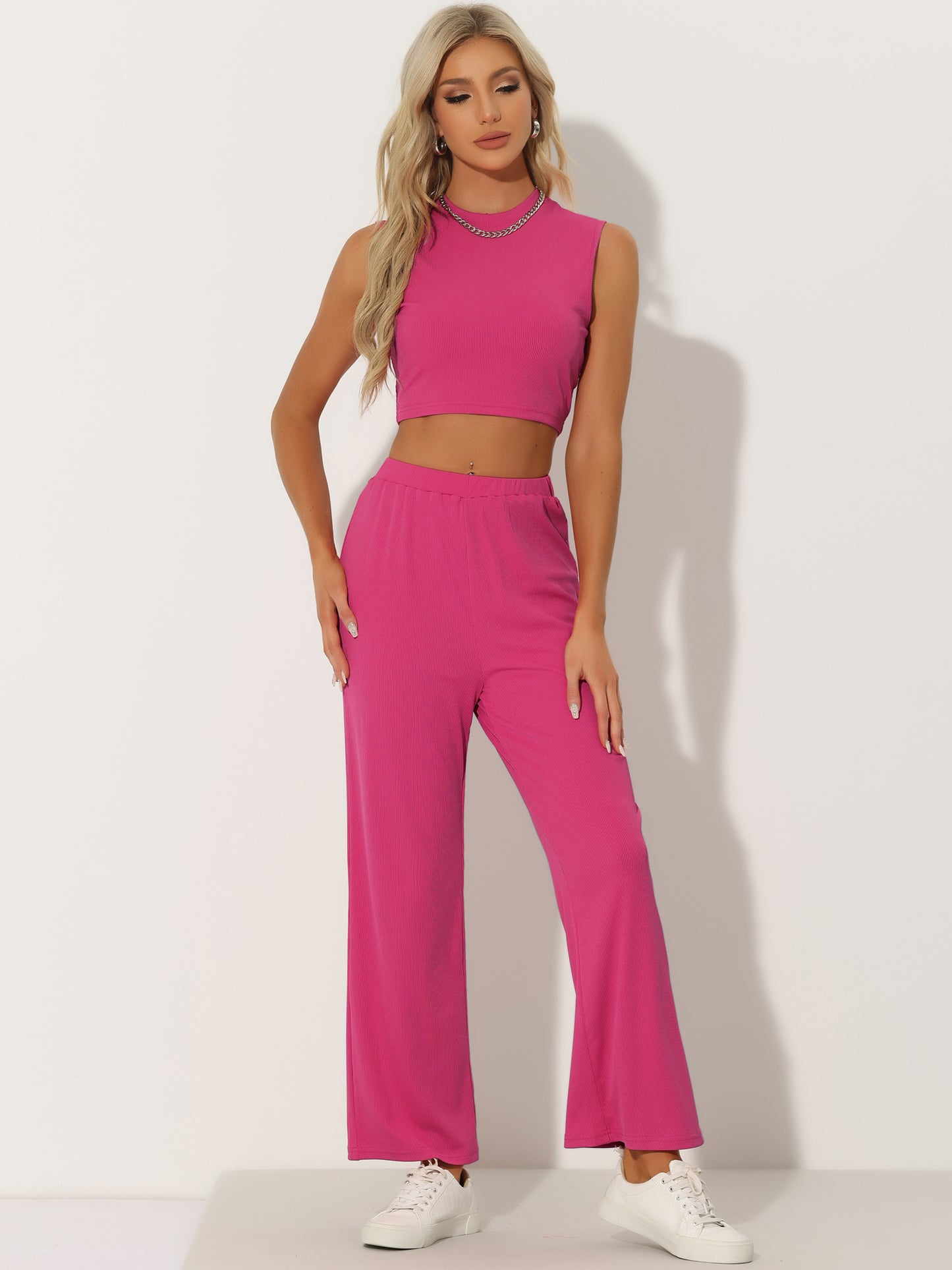 Women's Summer Tank Top Wide Leg Pants Two Piece Lounge Set