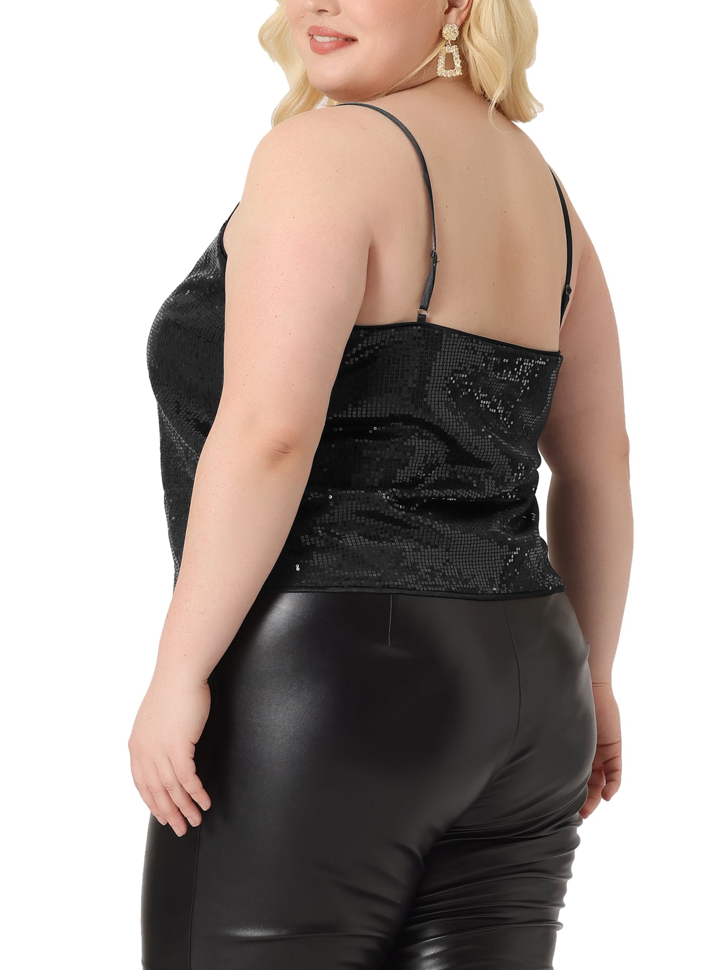 Women Plus Size Sparkle Sequin Cami Tops Backless Glitter Shimmer Tank Camisole