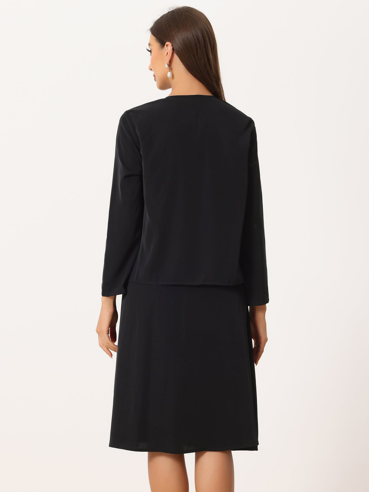 Vestido formal de dos piezas para mujer, con chaqueta y hombros descubiertos de encaje