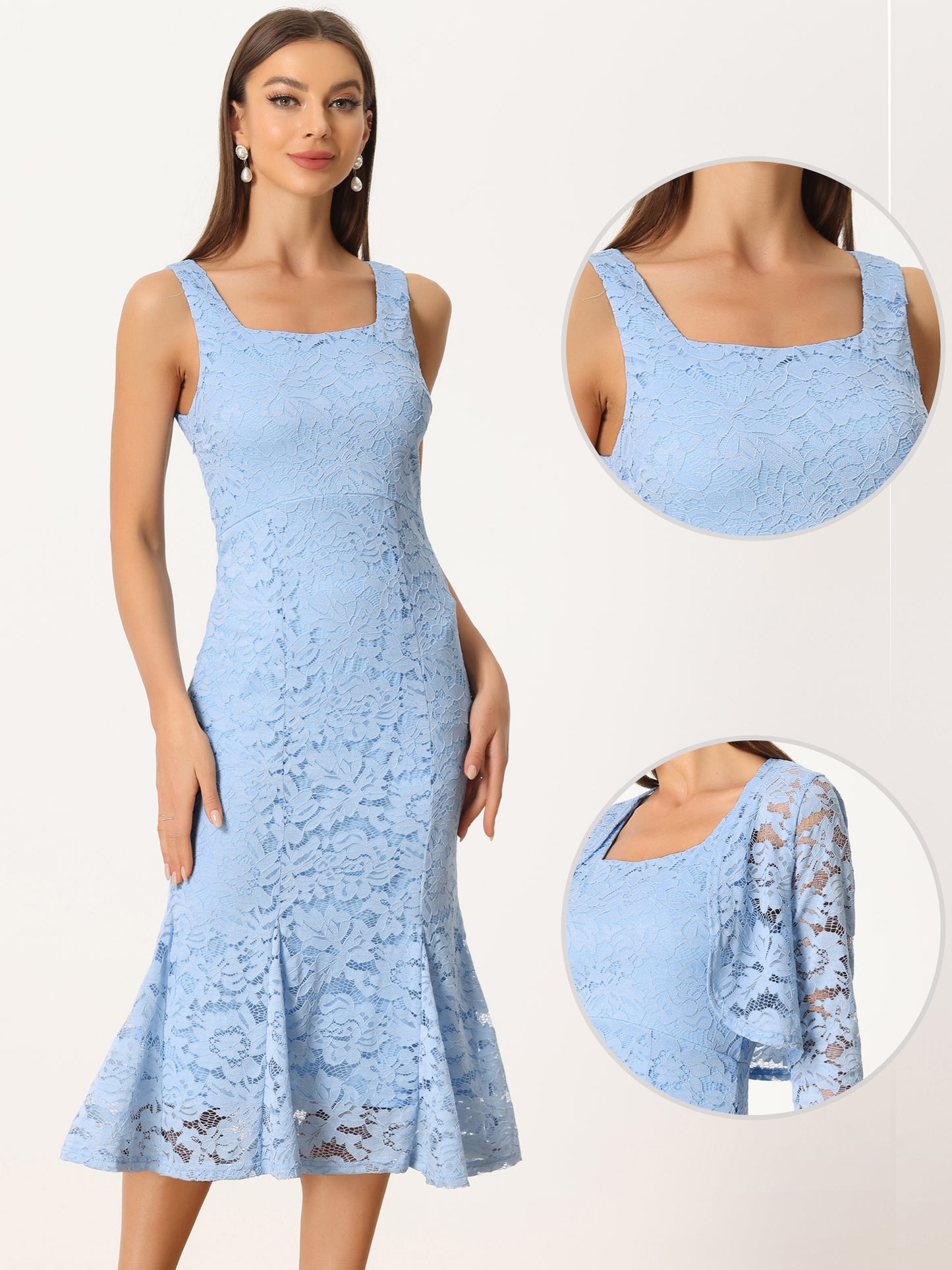 Women's 2 Pieces Wedding Guest Sleeveless Evening Lace Dress