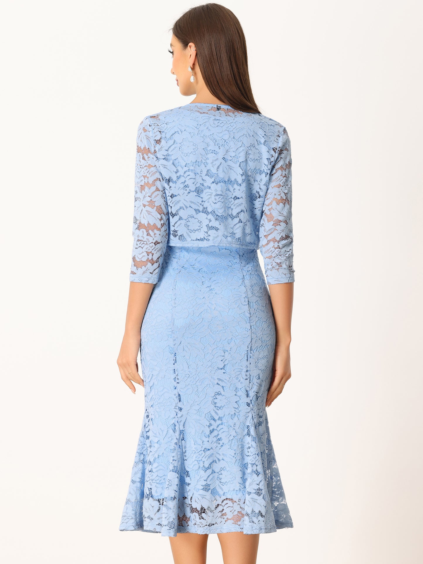 Women's 2 Pieces Wedding Guest Sleeveless Evening Lace Dress