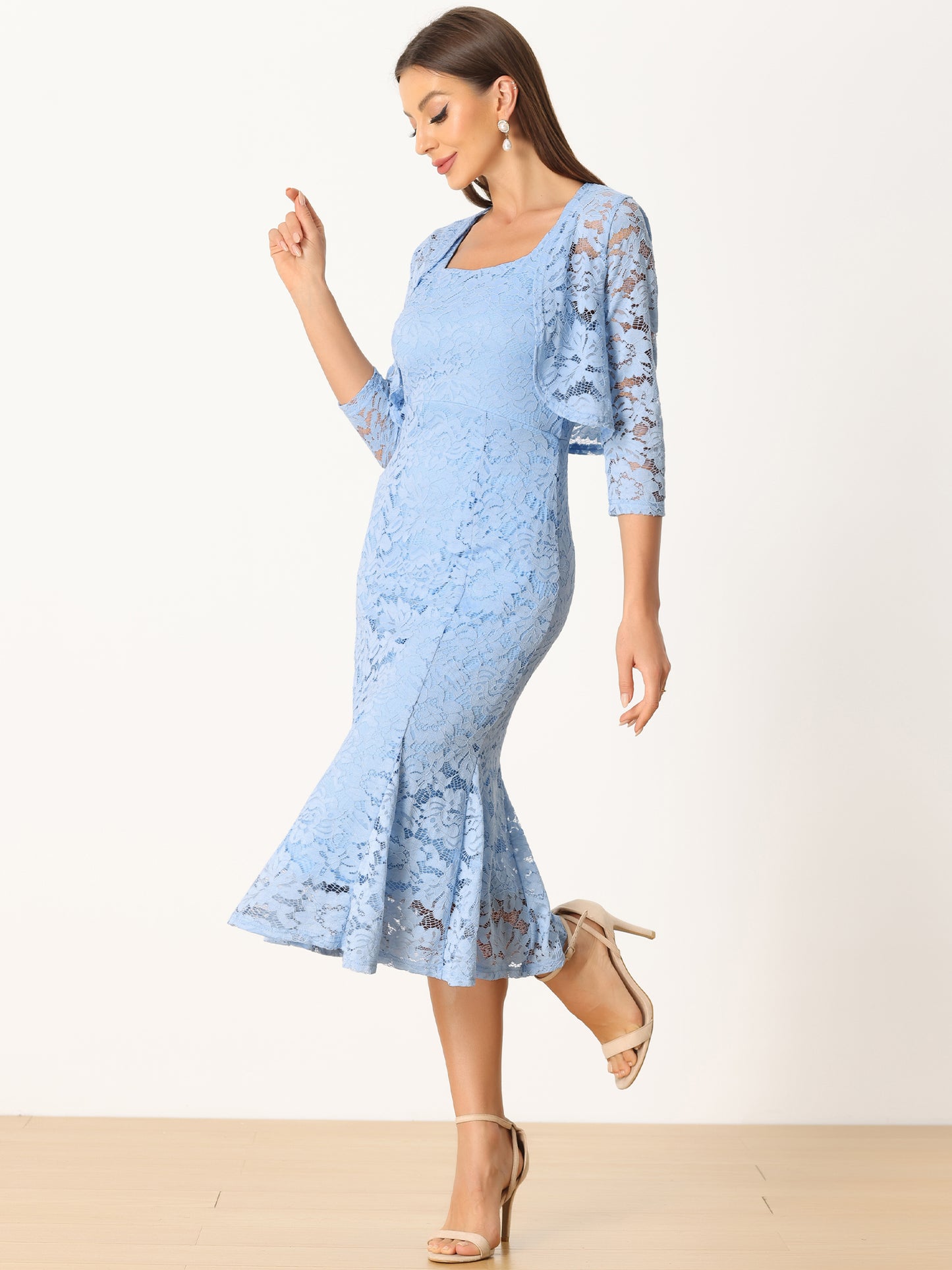 Women's 2 Pieces Wedding Guest Sleeveless Evening Lace Dress