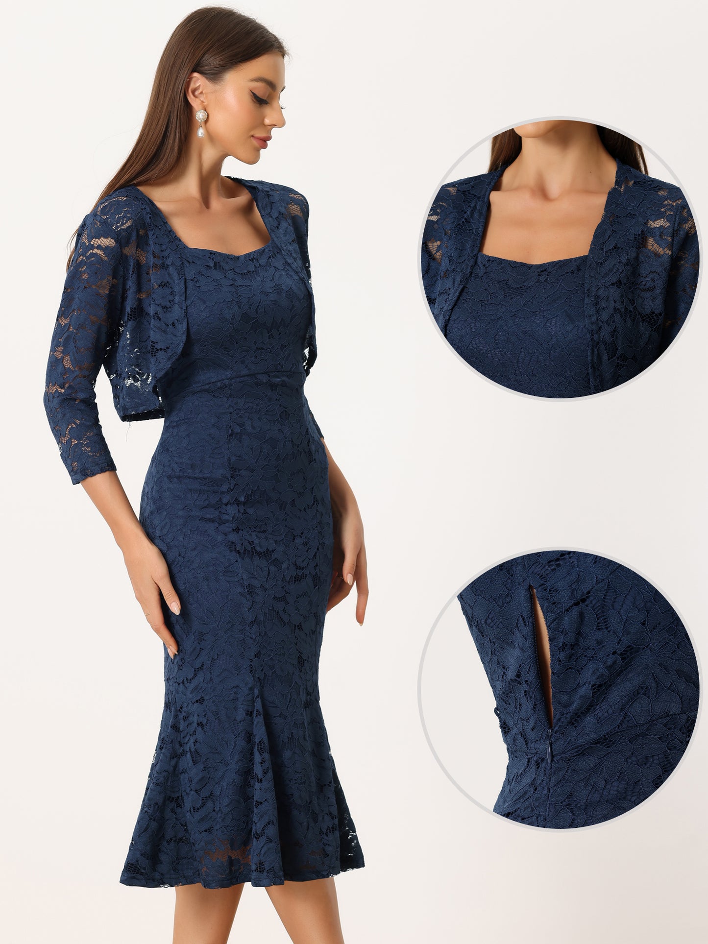 Women's 2 Pieces Wedding Guest Sleeveless Evening Lace Dress