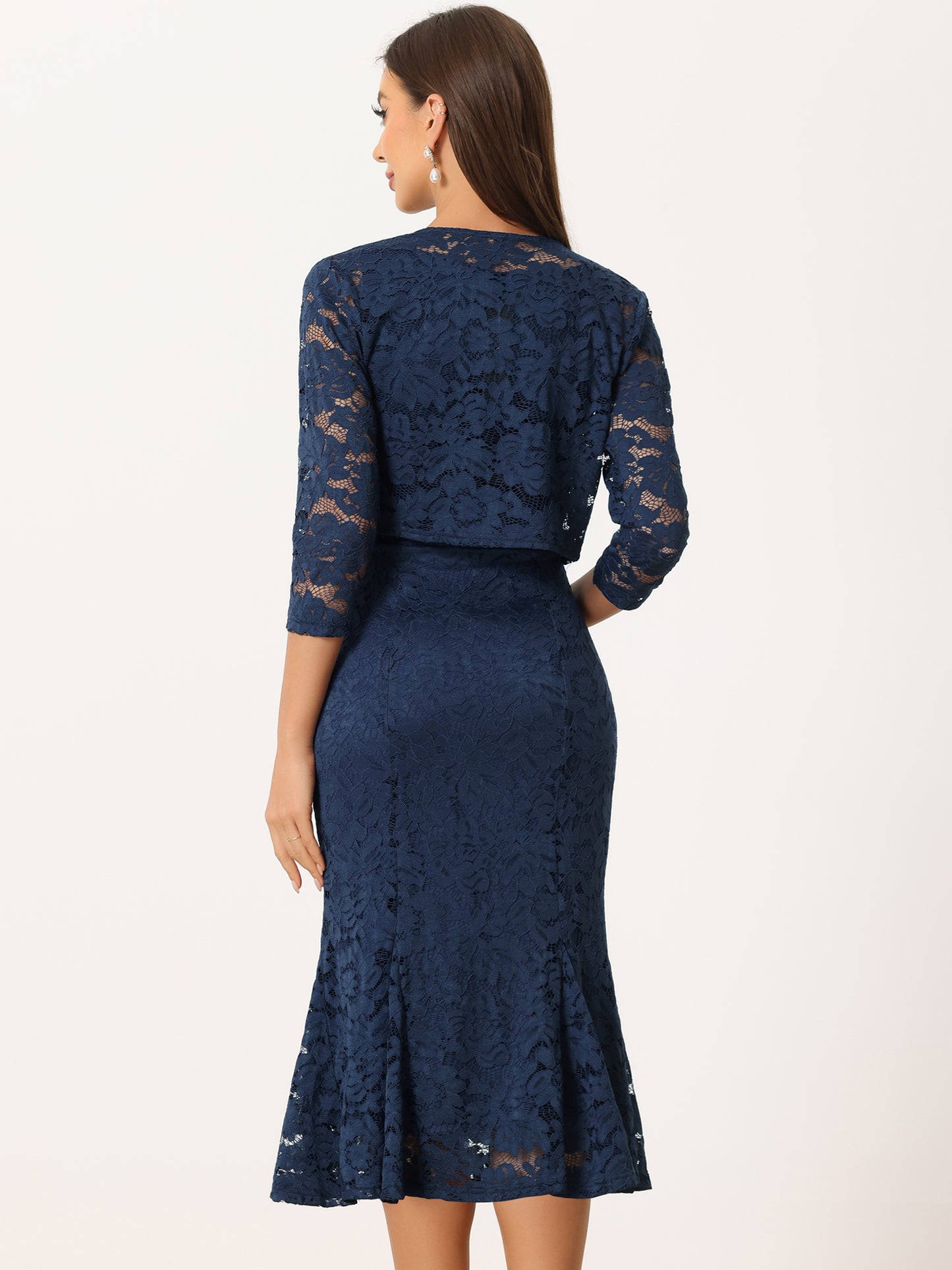 Women's 2 Pieces Wedding Guest Sleeveless Evening Lace Dress