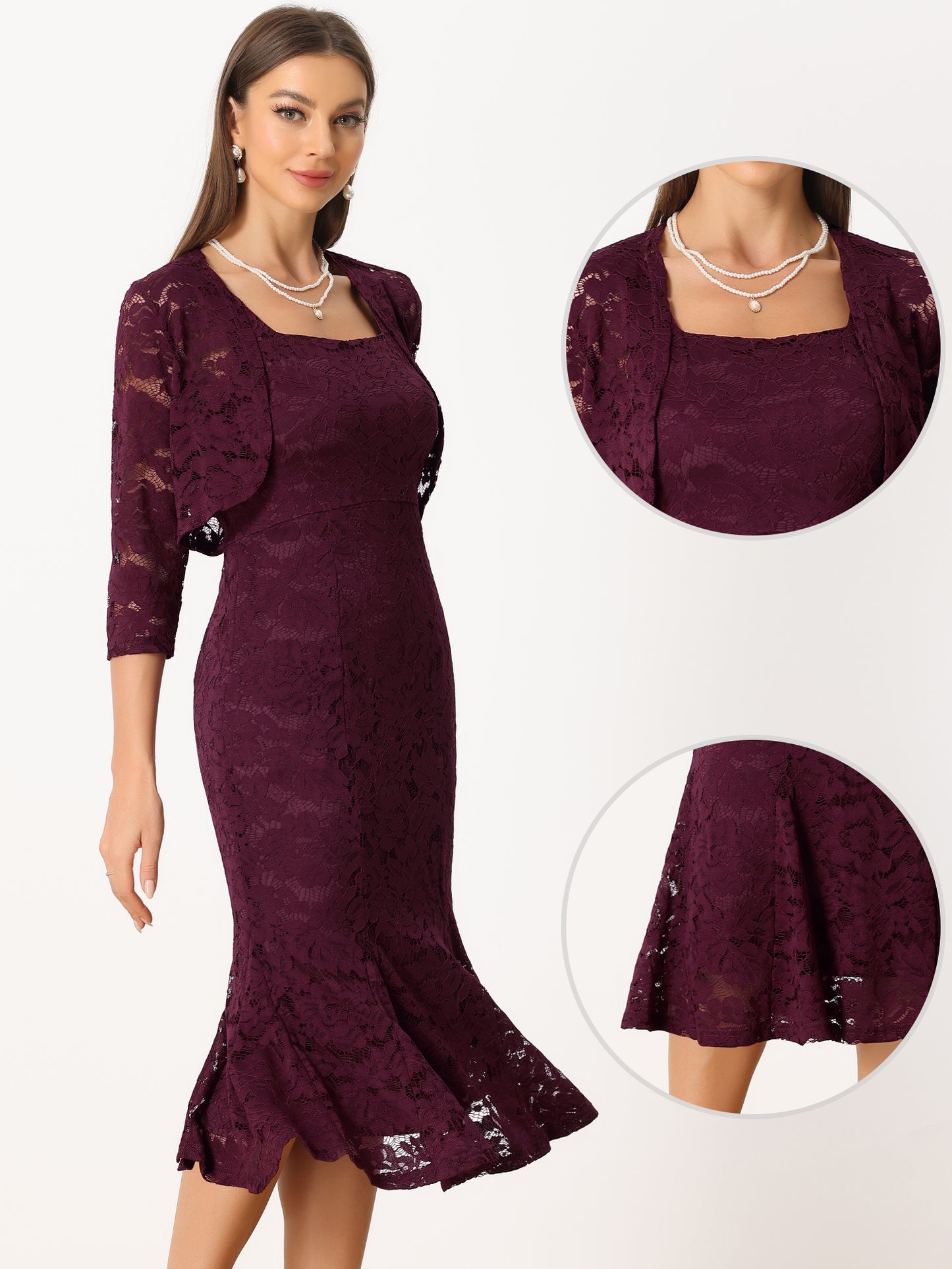 Women's 2 Pieces Wedding Guest Sleeveless Evening Lace Dress