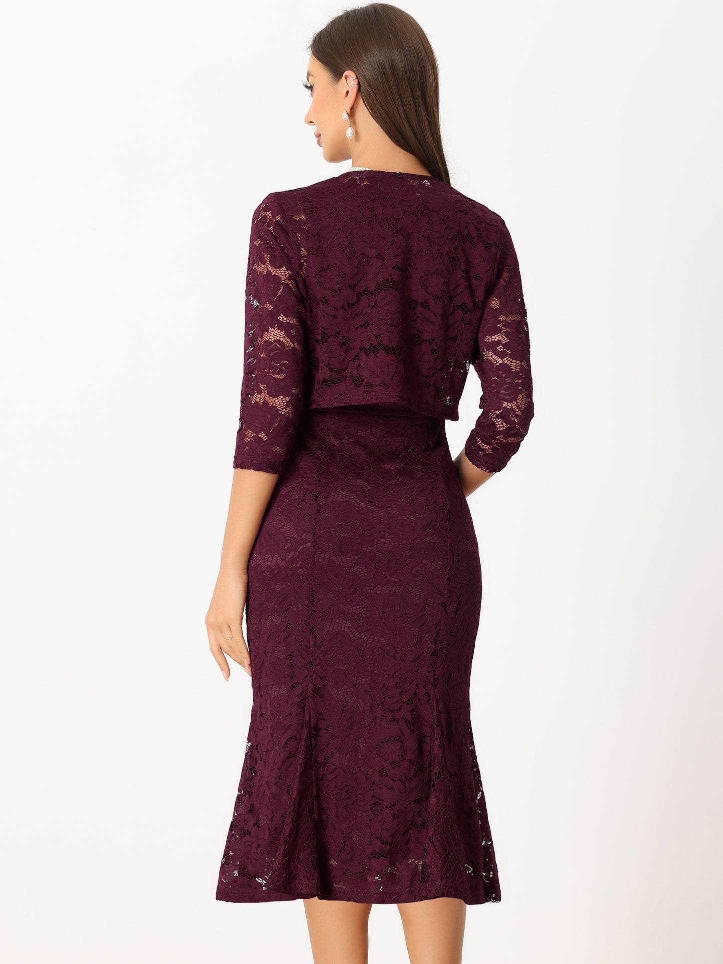 Women's 2 Pieces Wedding Guest Sleeveless Evening Lace Dress