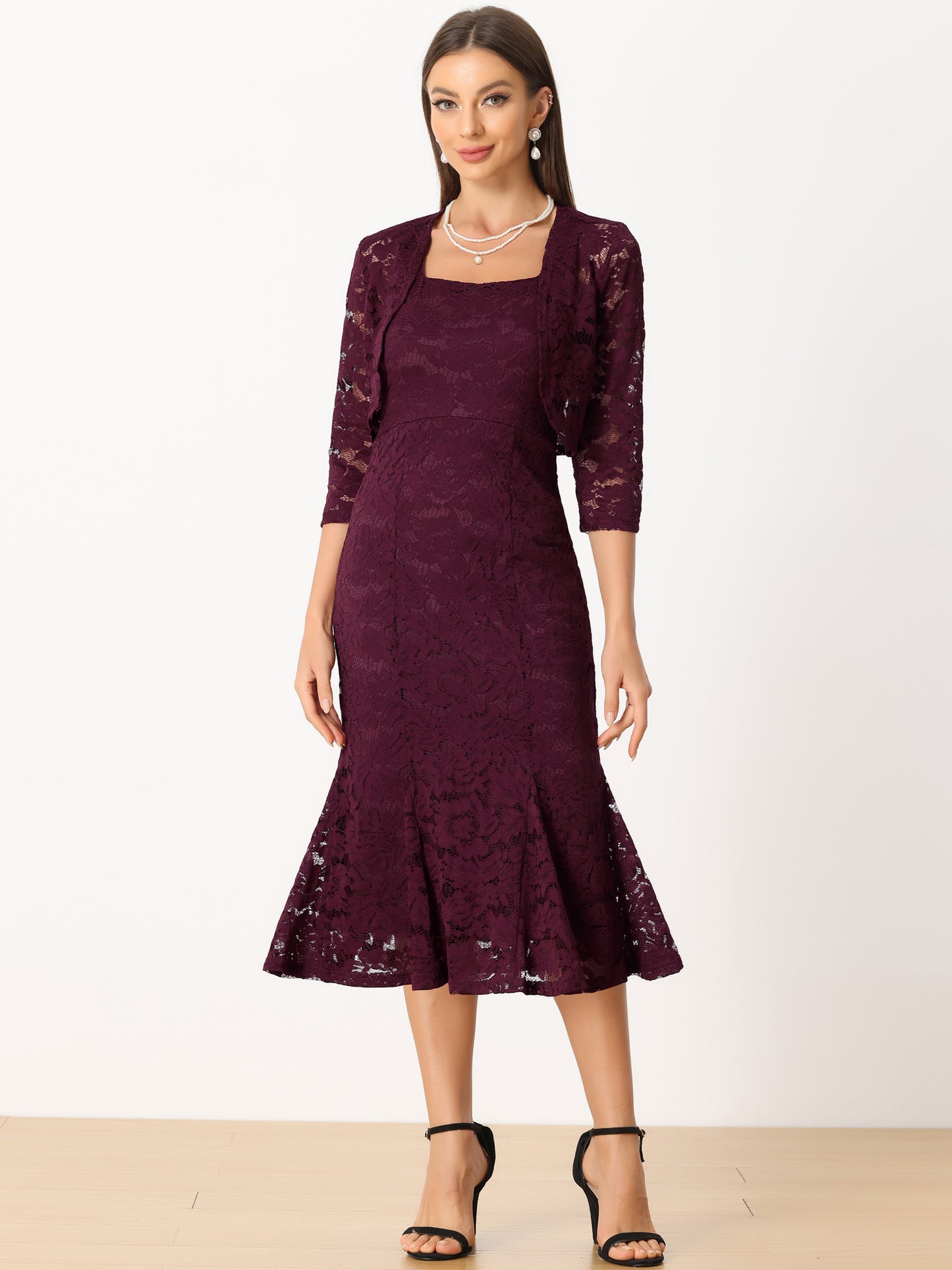 Women's 2 Pieces Wedding Guest Sleeveless Evening Lace Dress