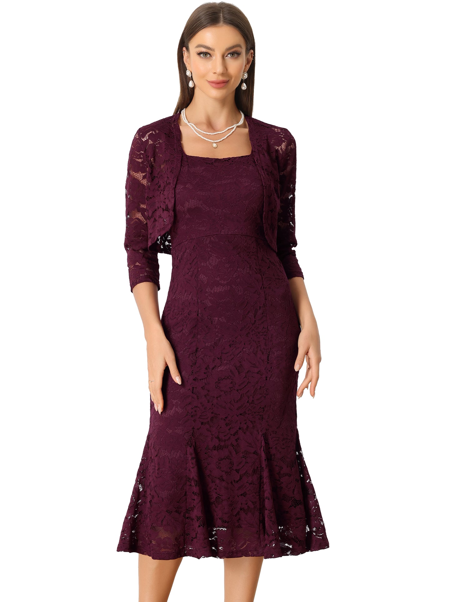 Women's 2 Pieces Wedding Guest Sleeveless Evening Lace Dress