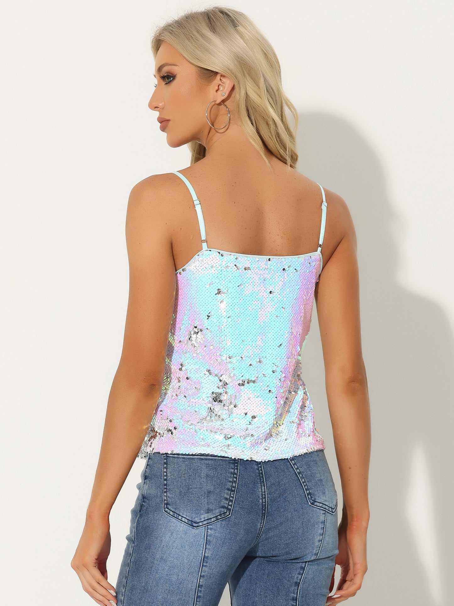Women's Sequined Shining Camisole Club Party Glitter Disco Sparkle Cami Top