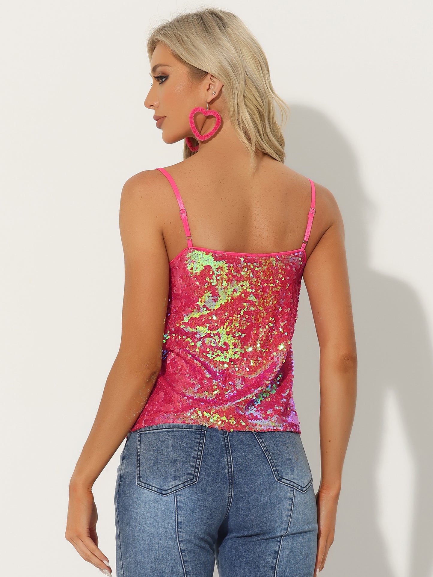 Women's Sequined Shining Camisole Club Party Glitter Disco Sparkle Cami Top