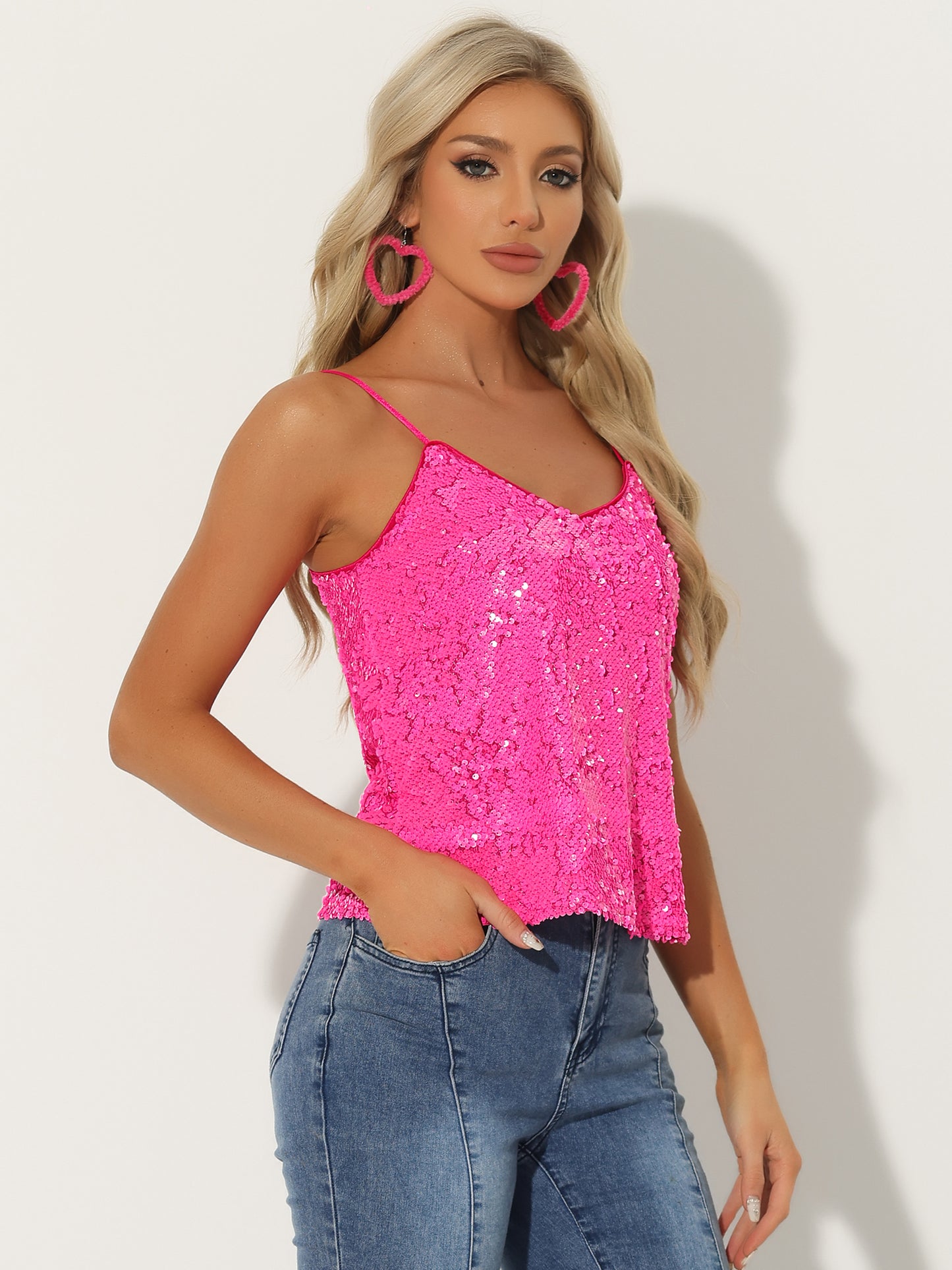 Women's Sequined Shining Camisole Club Party Glitter Disco Sparkle Cami Top