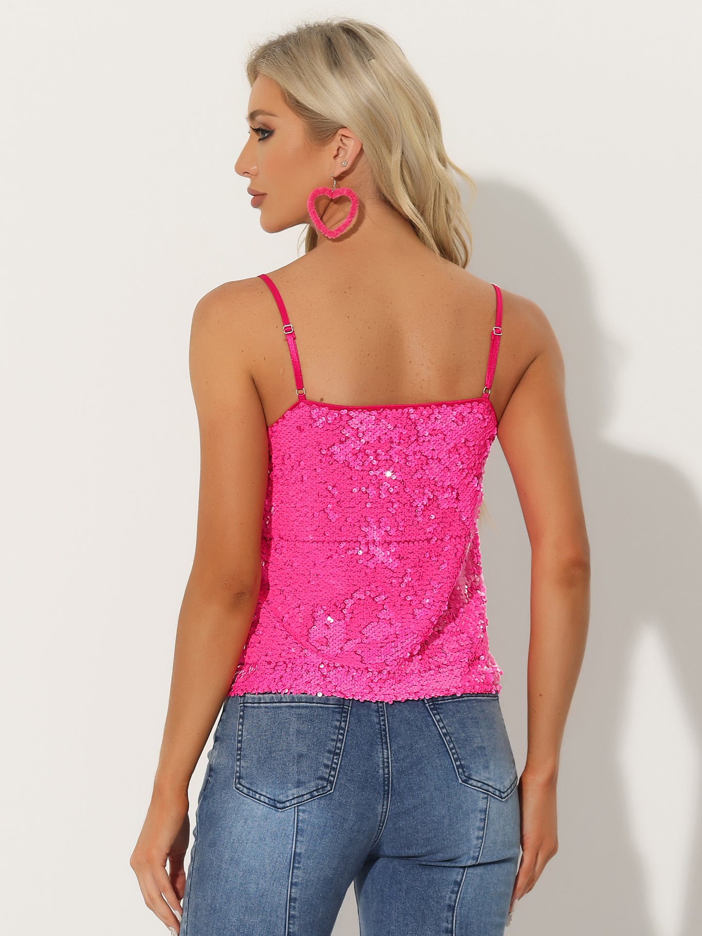 Women's Sequined Shining Camisole Club Party Glitter Disco Sparkle Cami Top