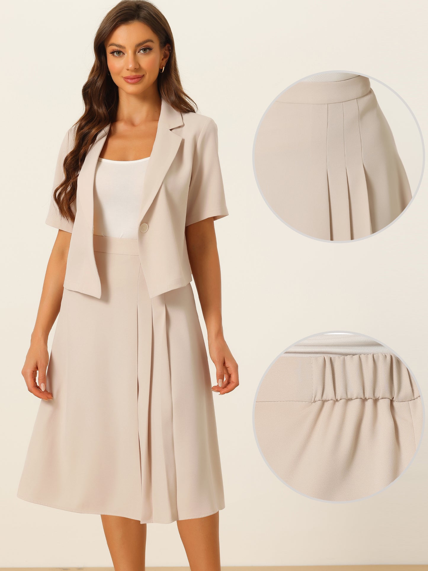 Women's Summer Business Casual Skirt Suit Set Short Sleeve Blazer Skirt
