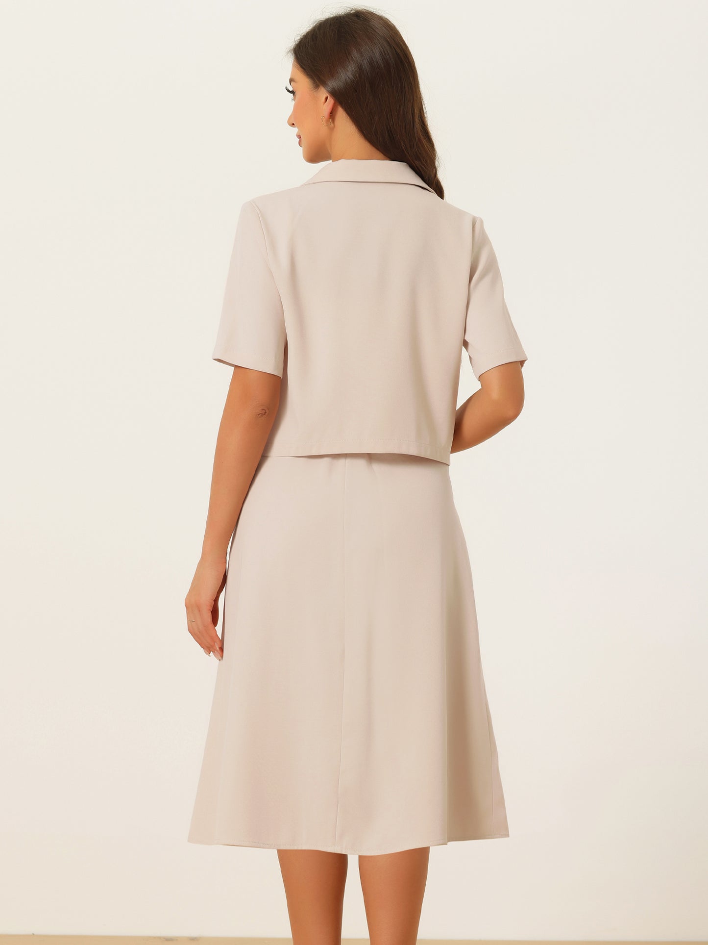 Women's Summer Business Casual Skirt Suit Set Short Sleeve Blazer Skirt