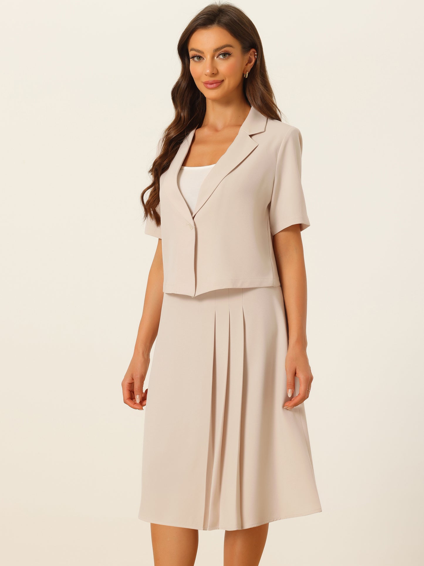 Women's Summer Business Casual Skirt Suit Set Short Sleeve Blazer Skirt
